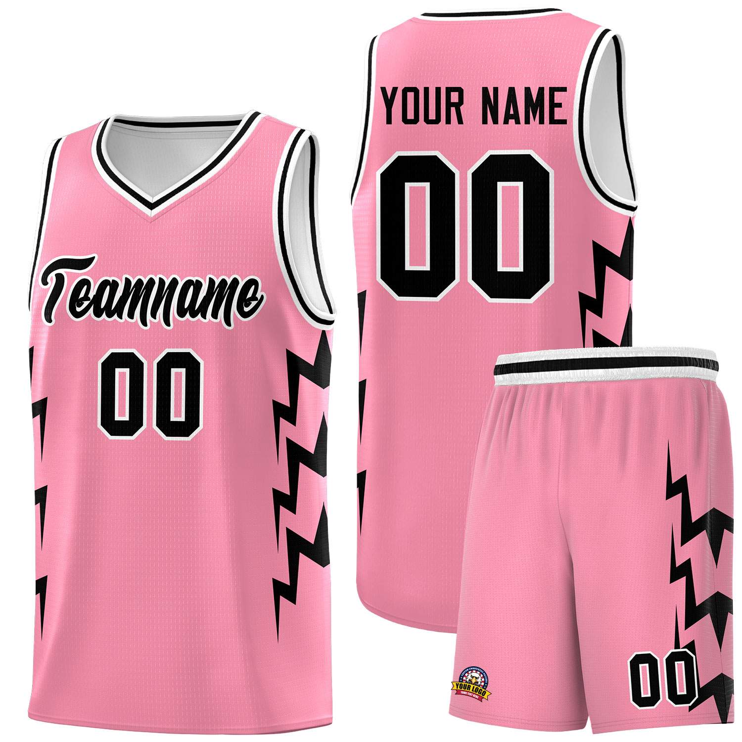 Custom Light Pink Side Lightning Pattern Sports Uniform Basketball Jersey