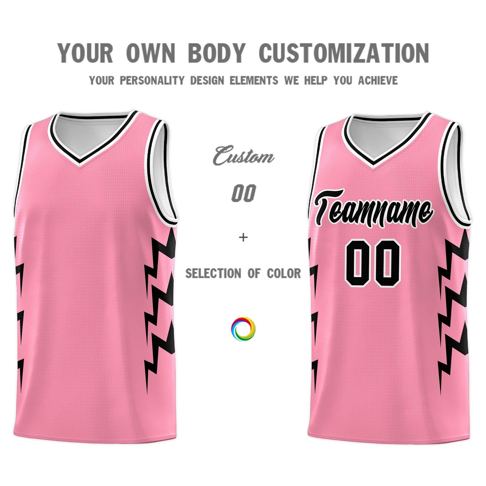 Custom Light Pink Side Lightning Pattern Sports Uniform Basketball Jersey