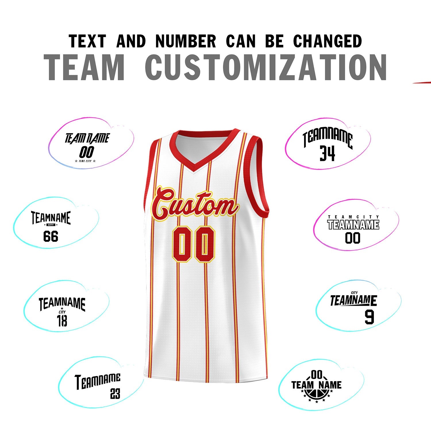 Custom White Red Gold Vertical Stripes Single Sided Sets Basketball Jersey | For Men,Stitched,Perfect for Training,Add Name and Numbern | KXKSHOP