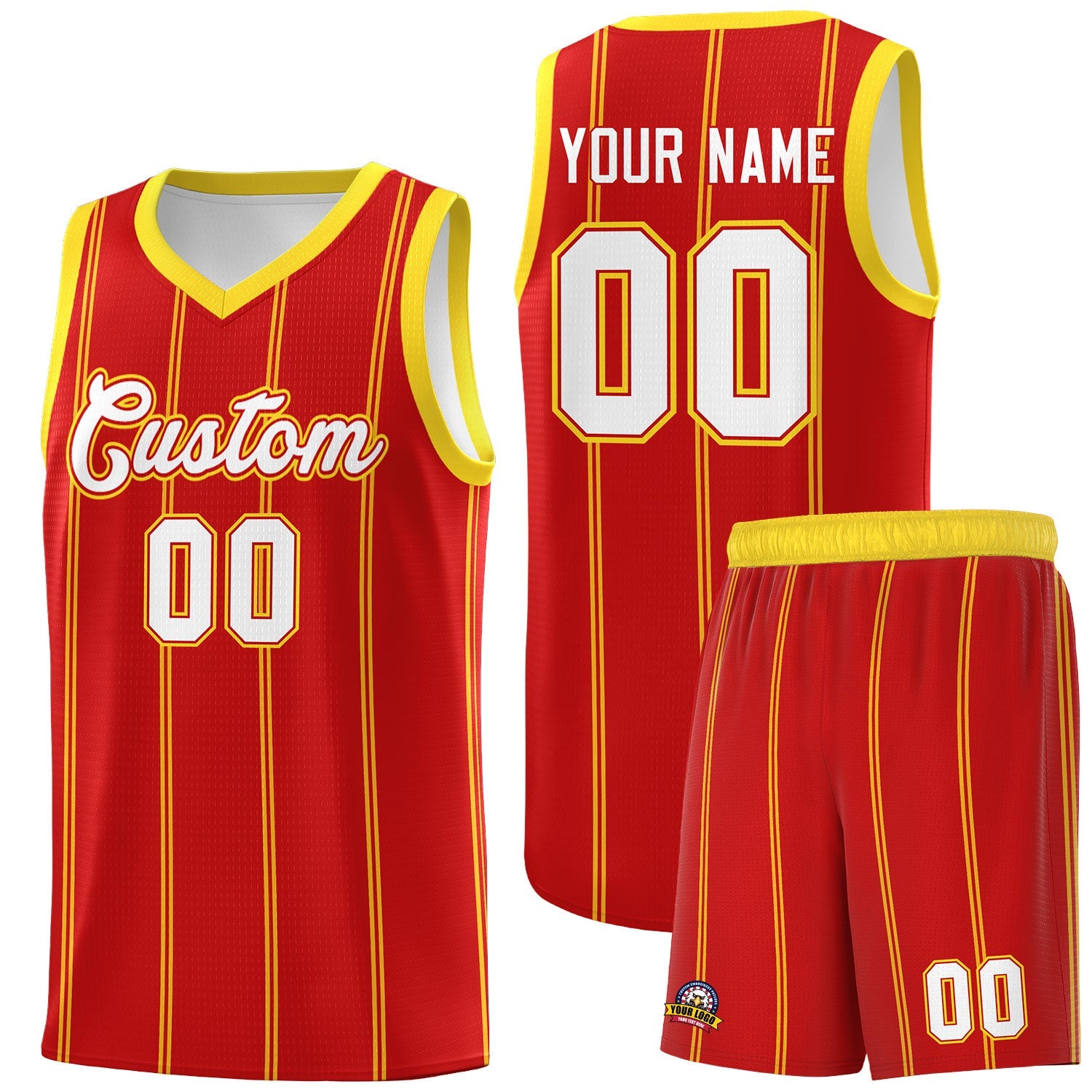 Custom Red Gold White Vertical Stripes Single Sided Sets Basketball Jersey | For Men,Stitched,Perfect for Training,Add Name and Numbern | KXKSHOP