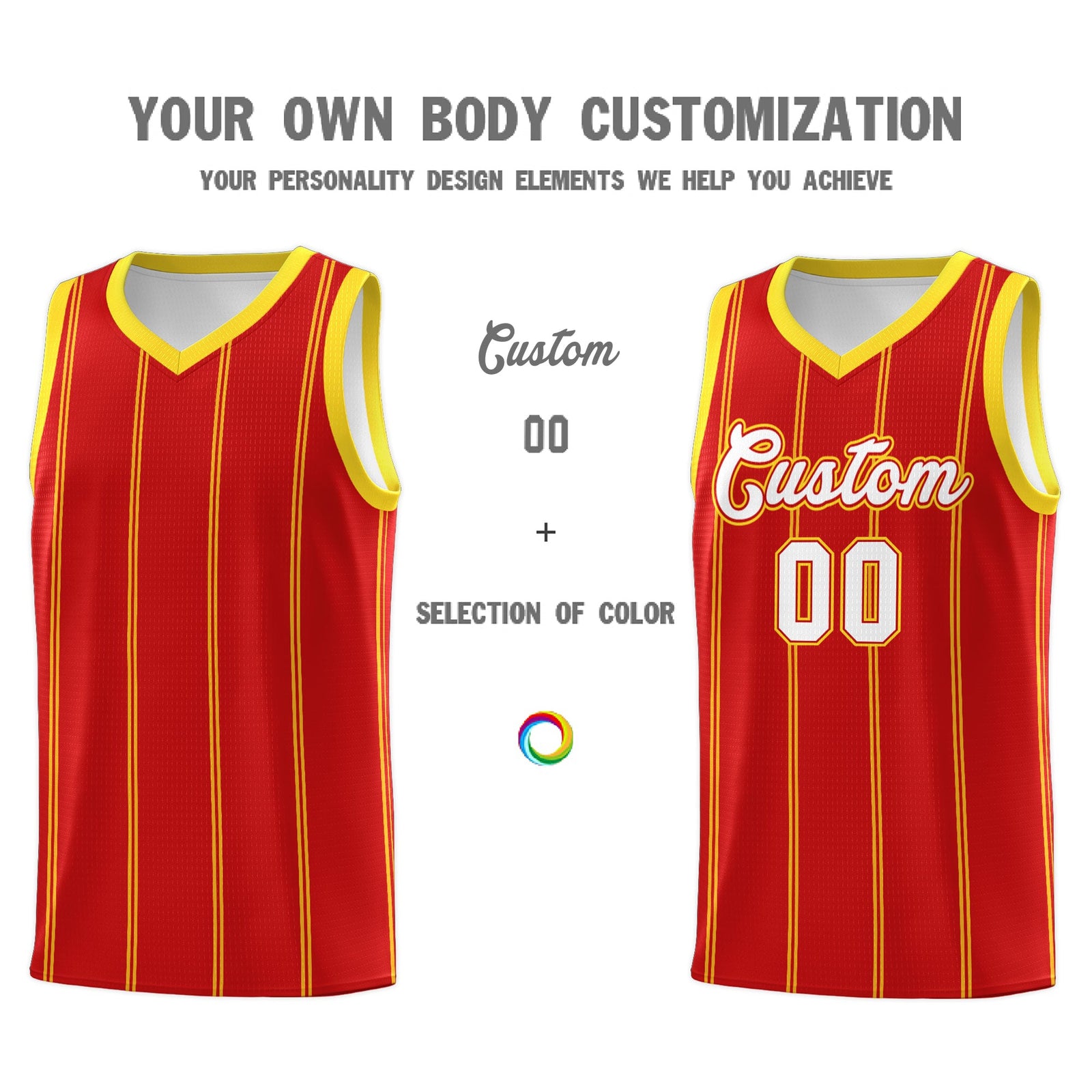 Custom Red Gold White Vertical Stripes Single Sided Sets Basketball Jersey | For Men,Stitched,Perfect for Training,Add Name and Numbern | KXKSHOP