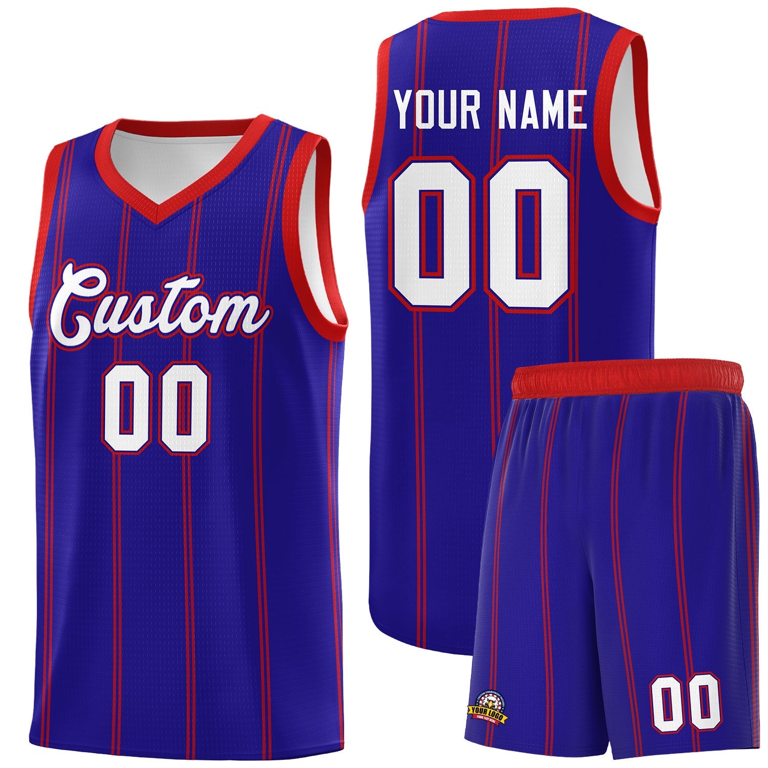 Custom Royal Blue Red White Vertical Stripes Single Sided Sets Basketball Jersey | For Men,Stitched,Perfect for Training,Add Name and Numbern | KXKSHOP