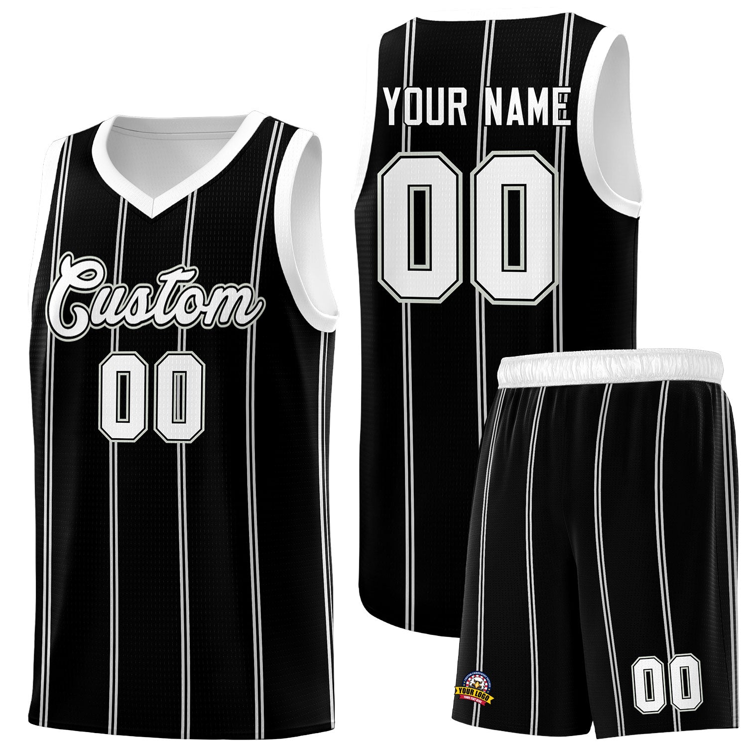 Custom Black White Gray Vertical Stripes Single Sided Sets Basketball Jersey | For Men,Stitched,Perfect for Training,Add Name and Numbern | KXKSHOP