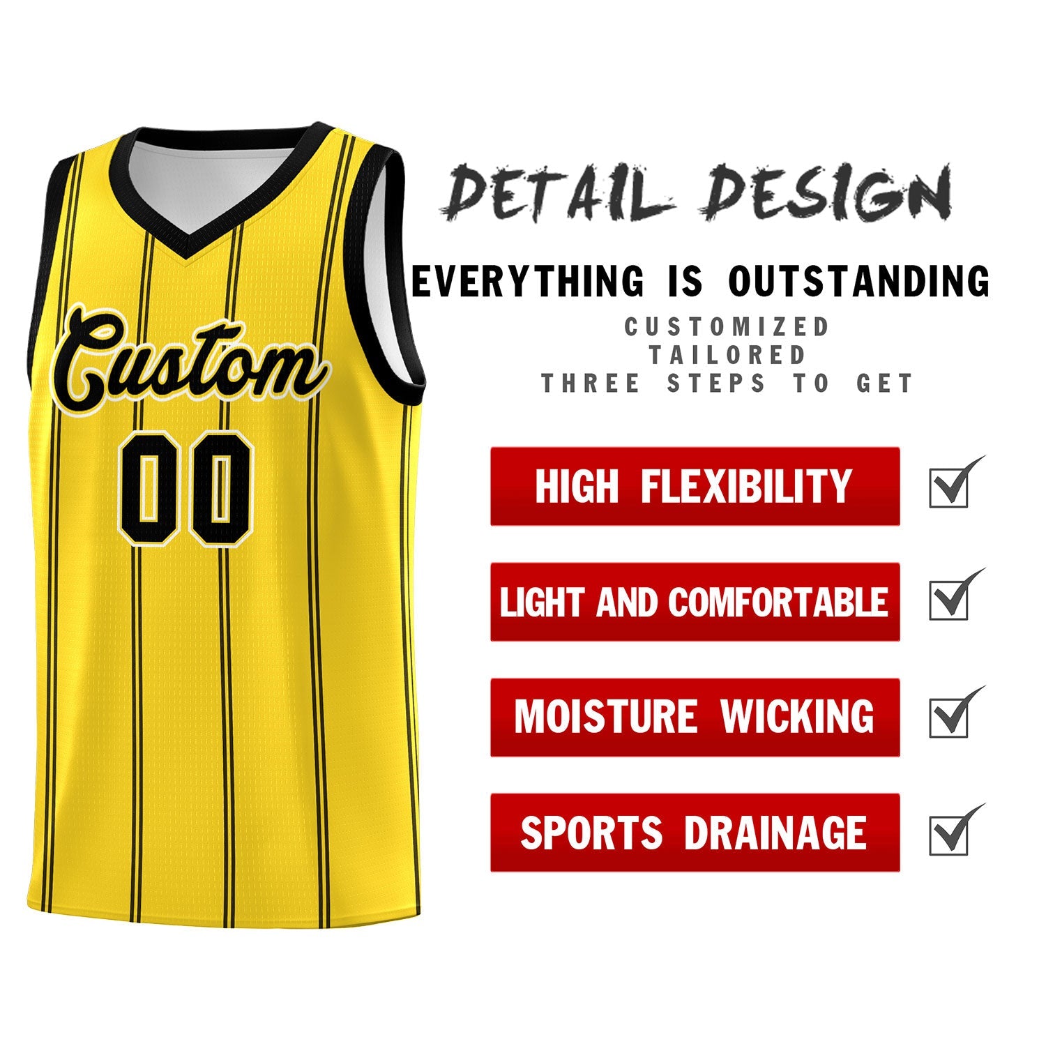 Custom Gold Black White Vertical Stripes Single Sided Sets Basketball Jersey | For Men,Stitched,Perfect for Training,Add Name and Numbern | KXKSHOP
