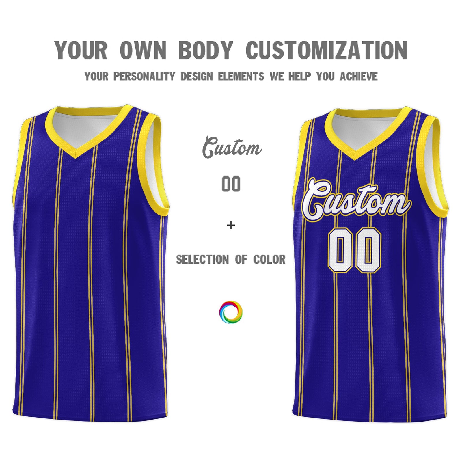 Custom Royal Blue Gold White Vertical Stripes Single Sided Sets Basketball Jersey | For Men,Stitched,Perfect for Training,Add Name and Numbern | KXKSHOP