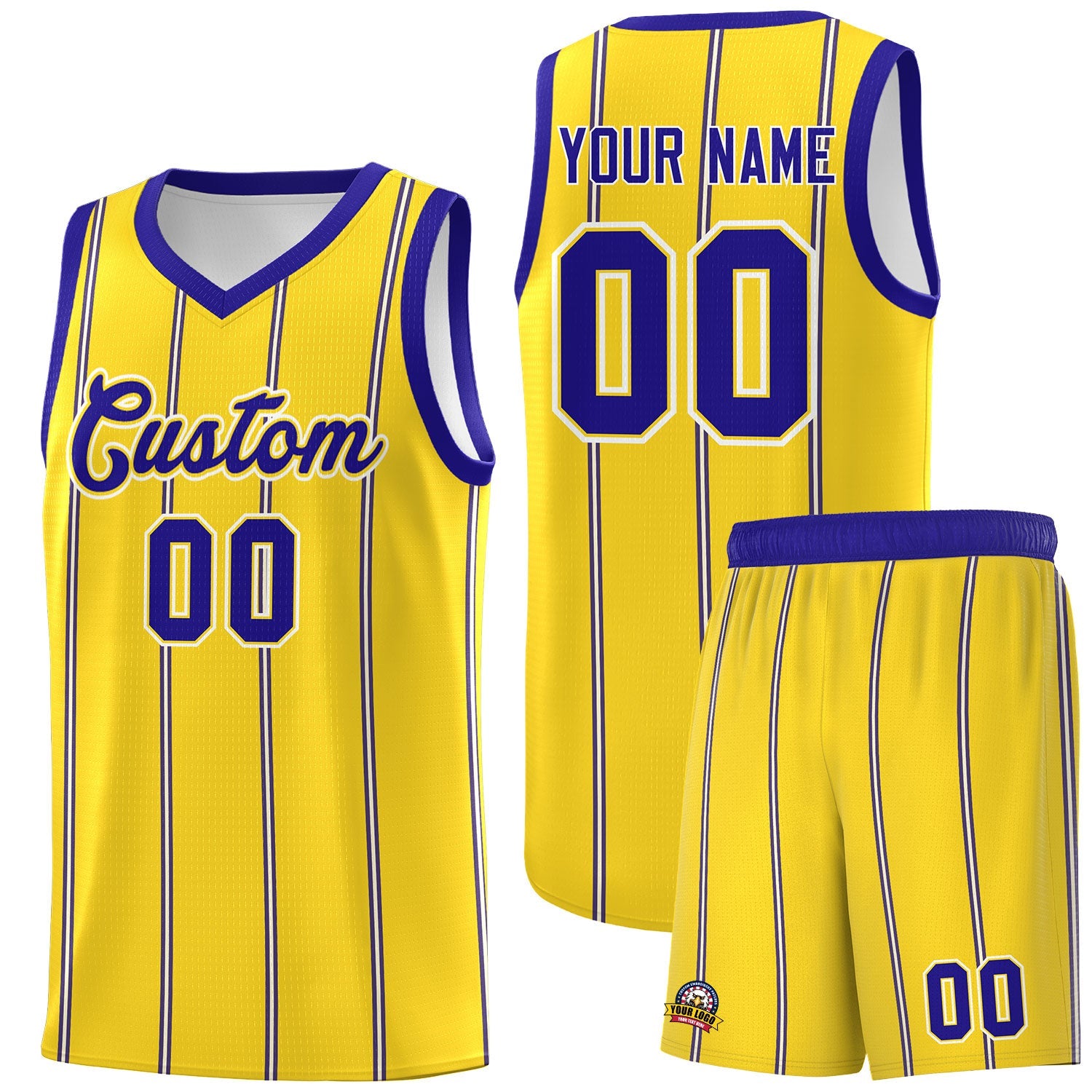 Custom Gold Royal Blue White Vertical Stripes Single Sided Sets Basketball Jersey | For Men,Stitched,Perfect for Training,Add Name and Numbern | KXKSHOP