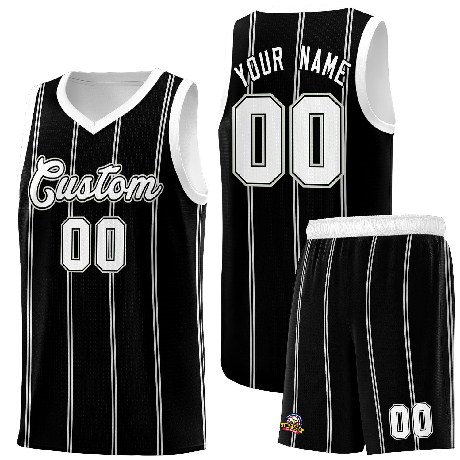 Custom Black White Gray Vertical Stripes Single Sided Sets Basketball Jersey | For Men,Stitched,Perfect for Training,Add Name and Numbern | KXKSHOP