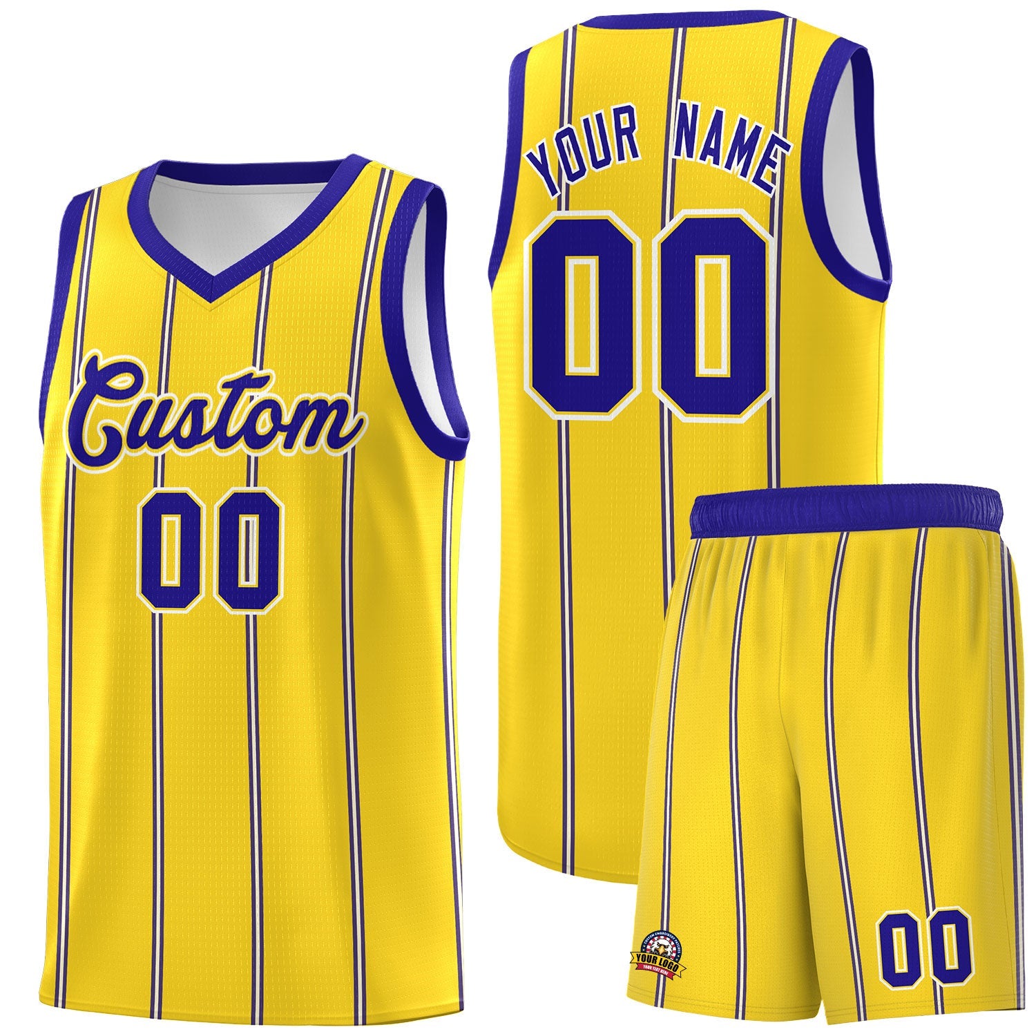 Custom Gold Royal Blue White Vertical Stripes Single Sided Sets Basketball Jersey | For Men,Stitched,Perfect for Training,Add Name and Numbern | KXKSHOP