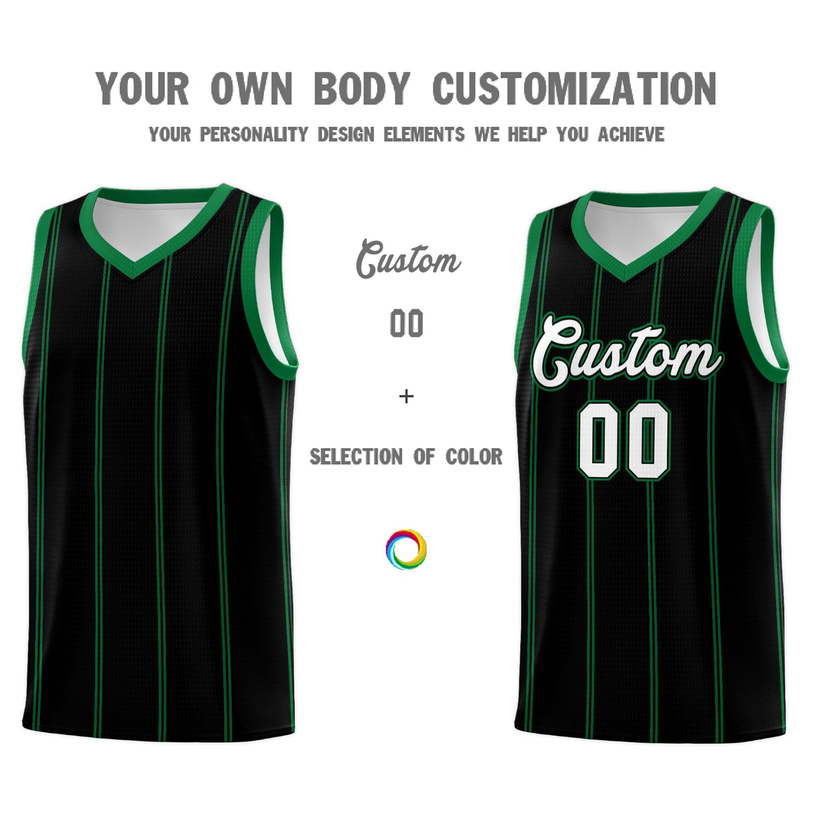 Custom Black Kelly Green White Vertical Stripes Single Sided Sets Basketball Jersey | For Men,Stitched,Perfect for Training,Add Name and Numbern | KXKSHOP