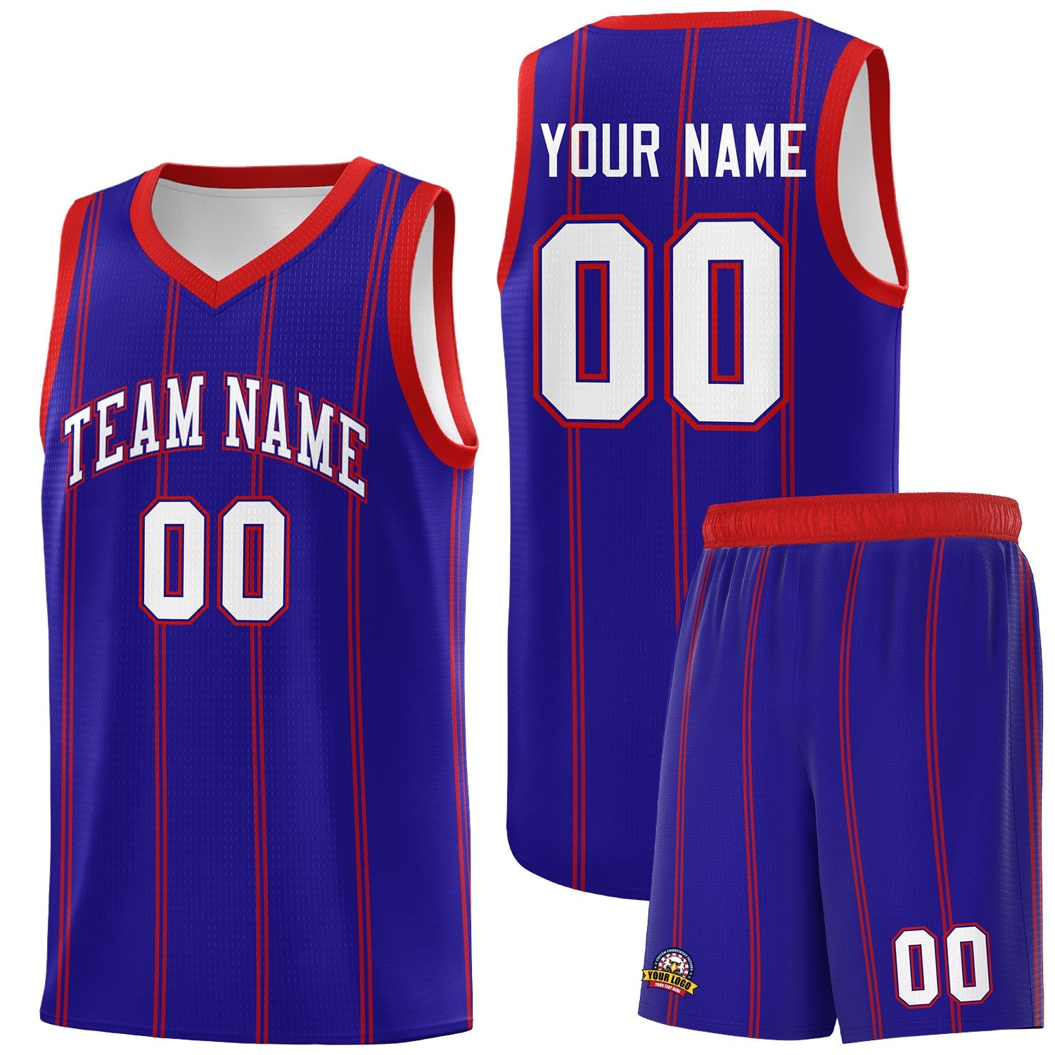 Custom Royal Blue Red White Vertical Stripes Single Sided Sets Basketball Jersey | For Men,Stitched,Perfect for Training,Add Name and Numbern | KXKSHOP