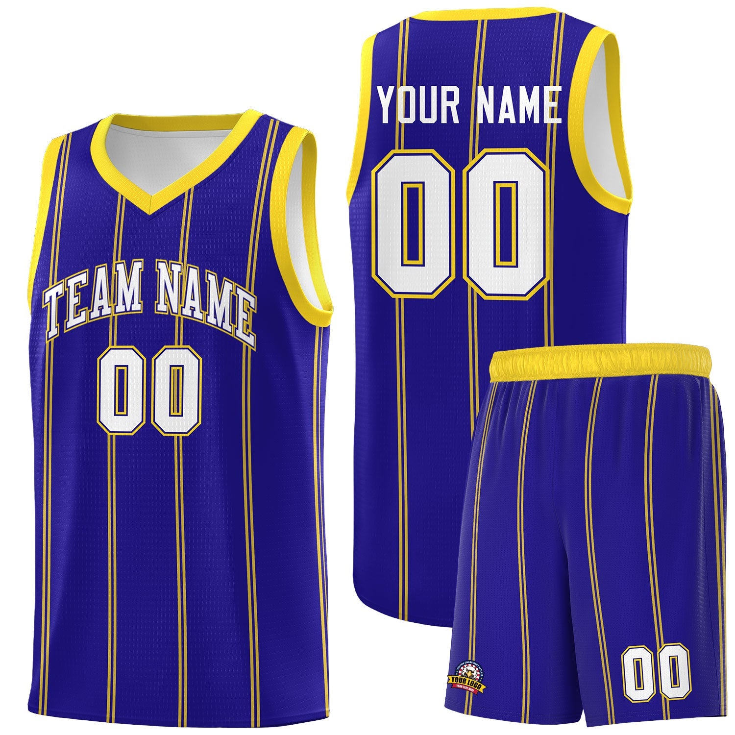 Custom Royal Blue Gold White Vertical Stripes Single Sided Sets Basketball Jersey | For Men,Stitched,Perfect for Training,Add Name and Numbern | KXKSHOP