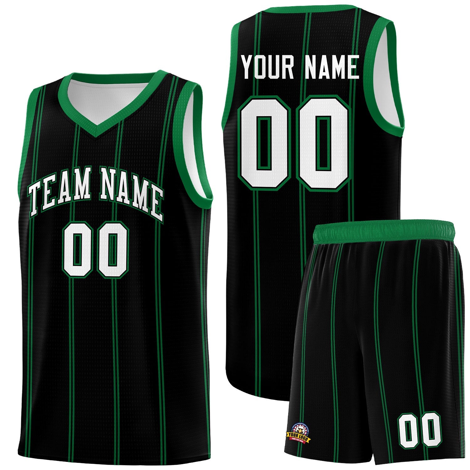 Custom Black Kelly Green White Vertical Stripes Single Sided Sets Basketball Jersey | For Men,Stitched,Perfect for Training,Add Name and Numbern | KXKSHOP