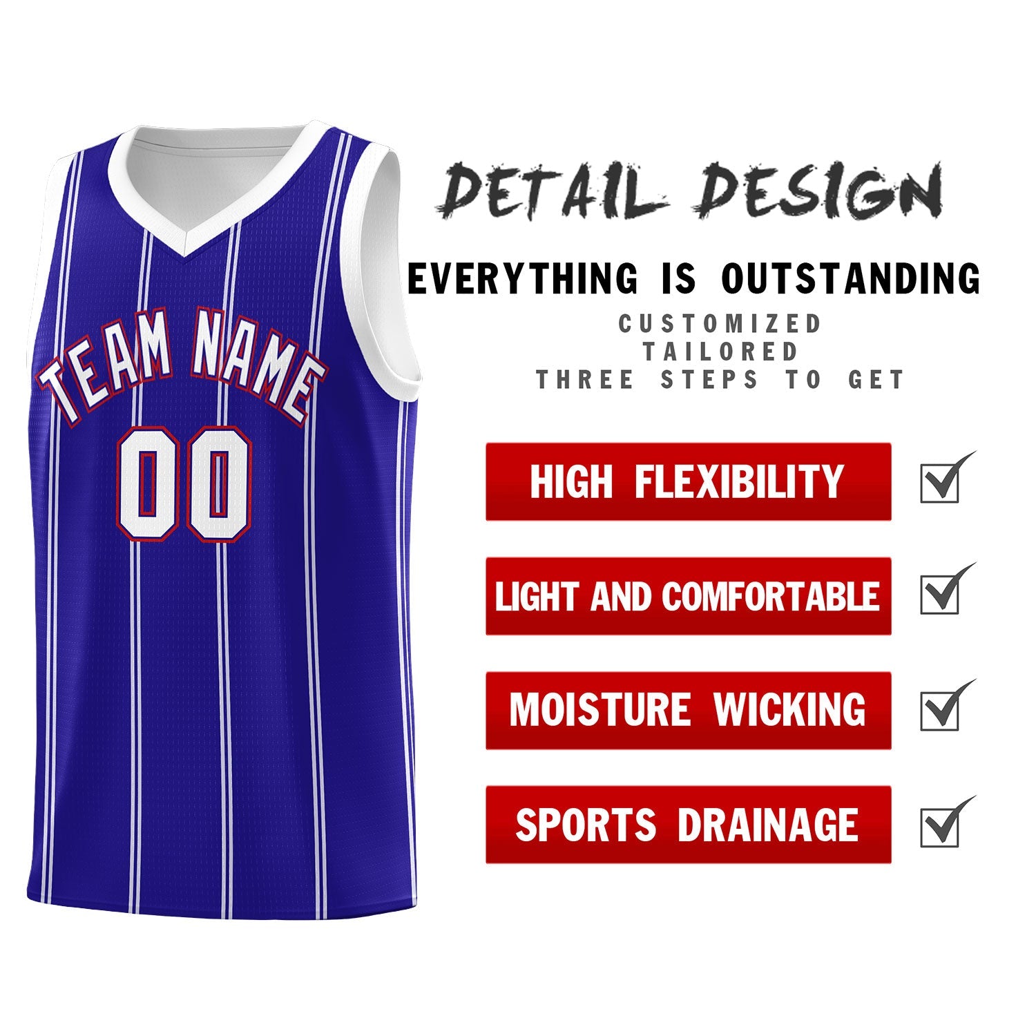 Custom Royal Blue White Red Vertical Stripes Single Sided Sets Basketball Jersey | For Men,Stitched,Perfect for Training,Add Name and Numbern | KXKSHOP