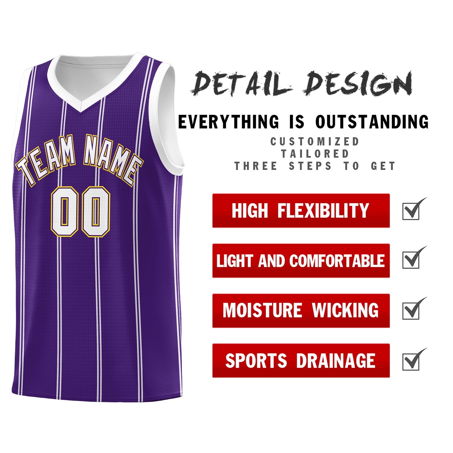 Custom Purple White Gold Vertical Stripes Single Sided Sets Basketball Jersey | For Men,Stitched,Perfect for Training,Add Name and Numbern | KXKSHOP