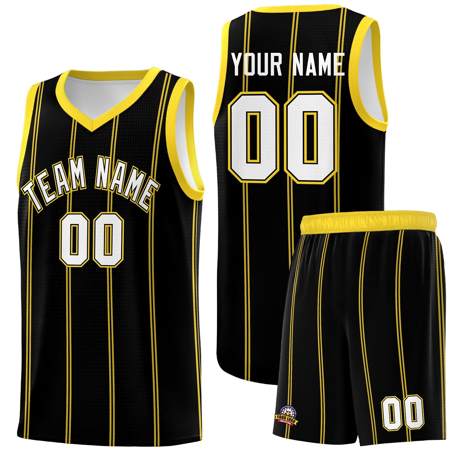 Custom Black Gold White Vertical Stripes Single Sided Sets Basketball Jersey | For Men,Stitched,Perfect for Training,Add Name and Numbern | KXKSHOP