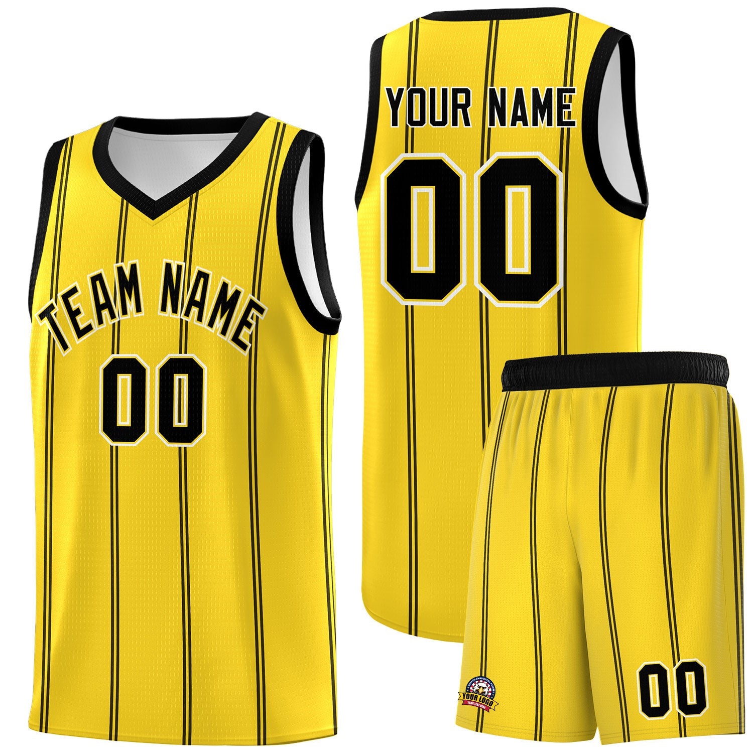 Custom Gold Black White Vertical Stripes Single Sided Sets Basketball Jersey | For Men,Stitched,Perfect for Training,Add Name and Numbern | KXKSHOP