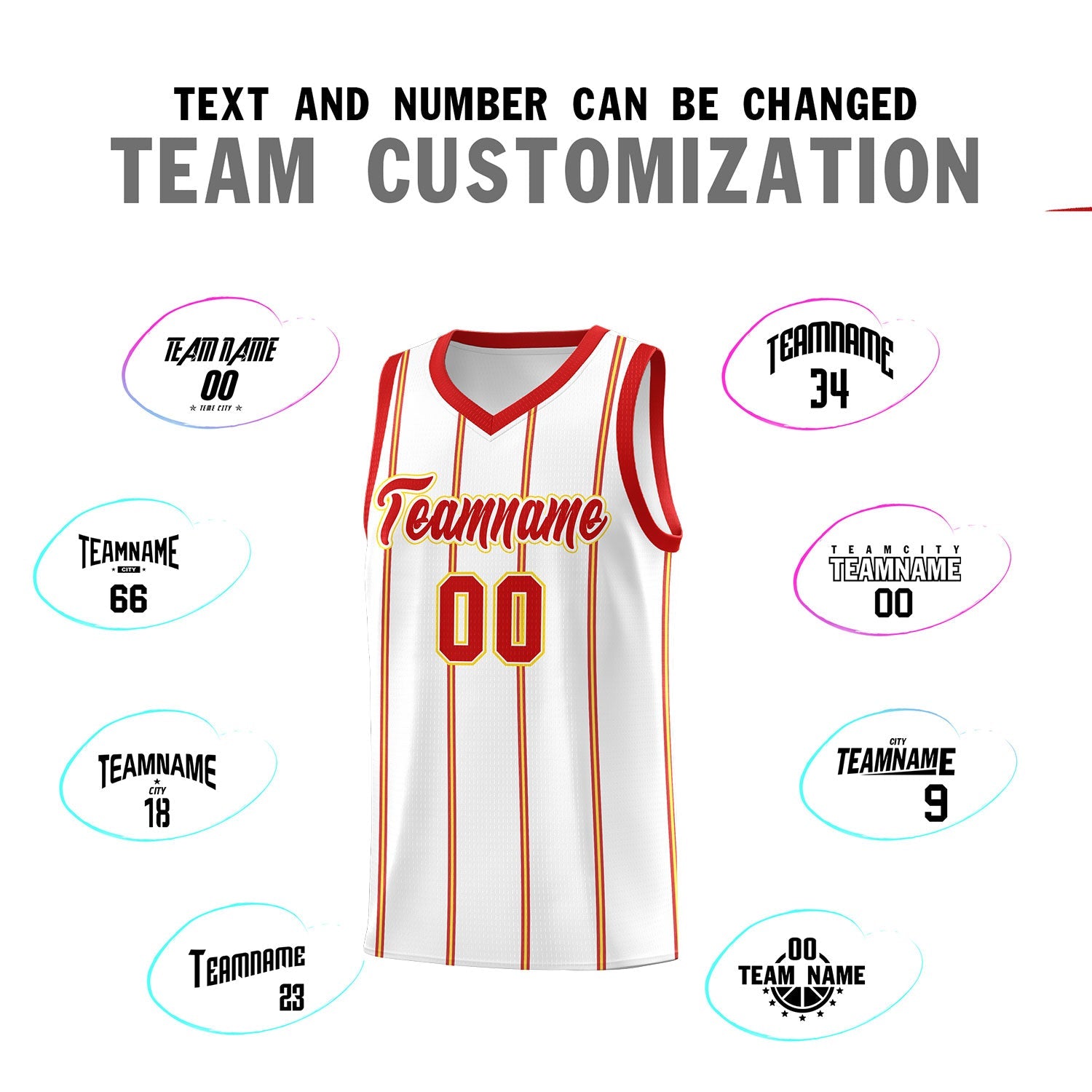 Custom White Red Gold Vertical Stripes Single Sided Sets Basketball Jersey | For Men,Stitched,Perfect for Training,Add Name and Numbern | KXKSHOP