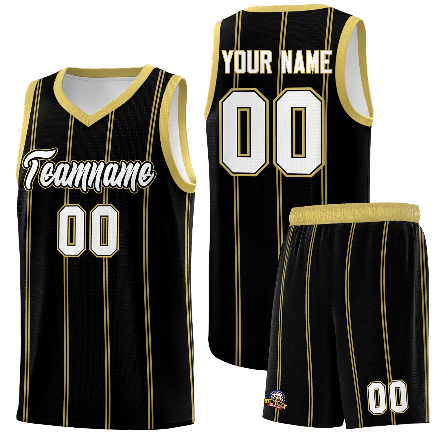 Custom Black Old Gold White Vertical Stripes Single Sided Sets Basketball Jersey | For Men,Stitched,Perfect for Training,Add Name and Numbern | KXKSHOP