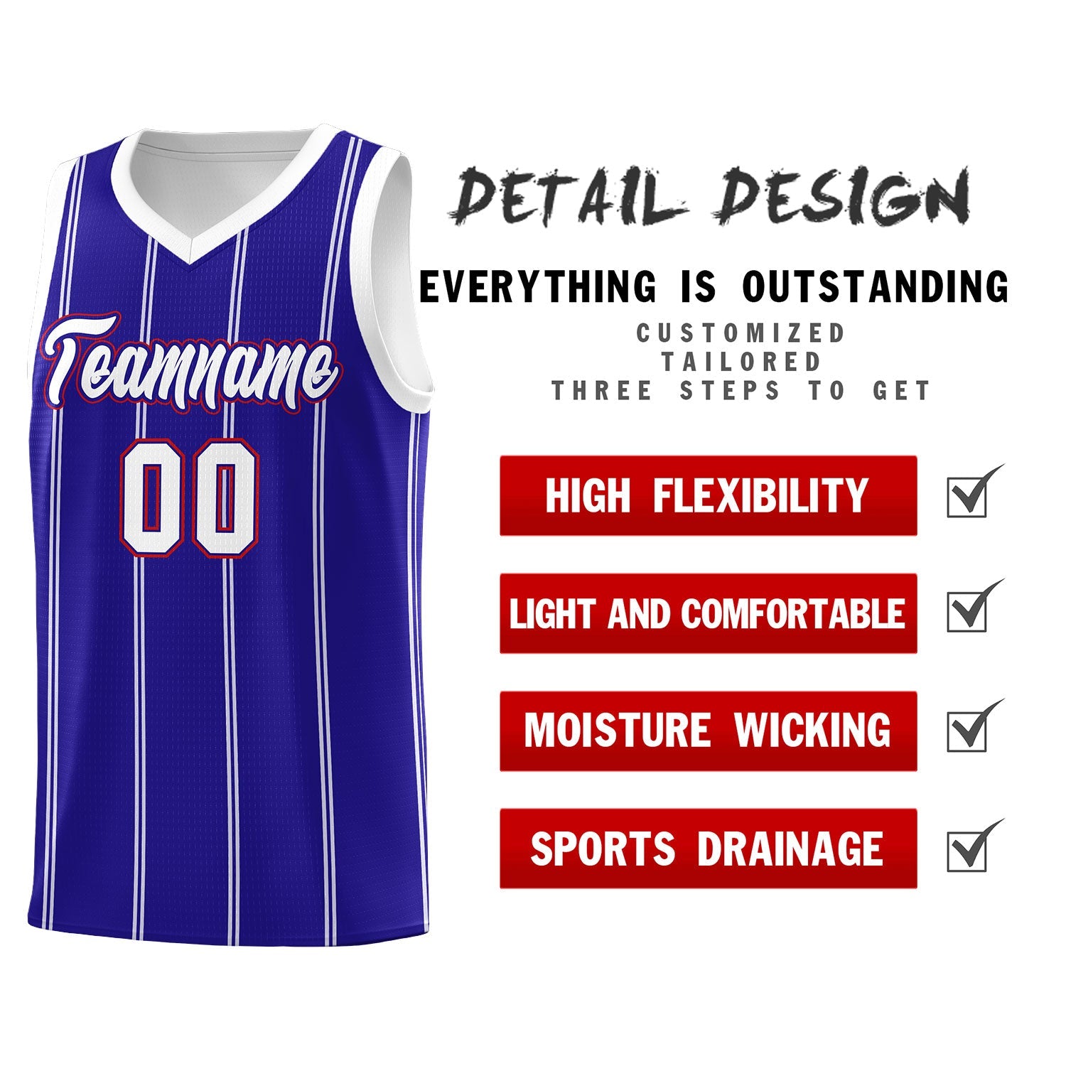Custom Royal Blue White Red Vertical Stripes Single Sided Sets Basketball Jersey | For Men,Stitched,Perfect for Training,Add Name and Numbern | KXKSHOP