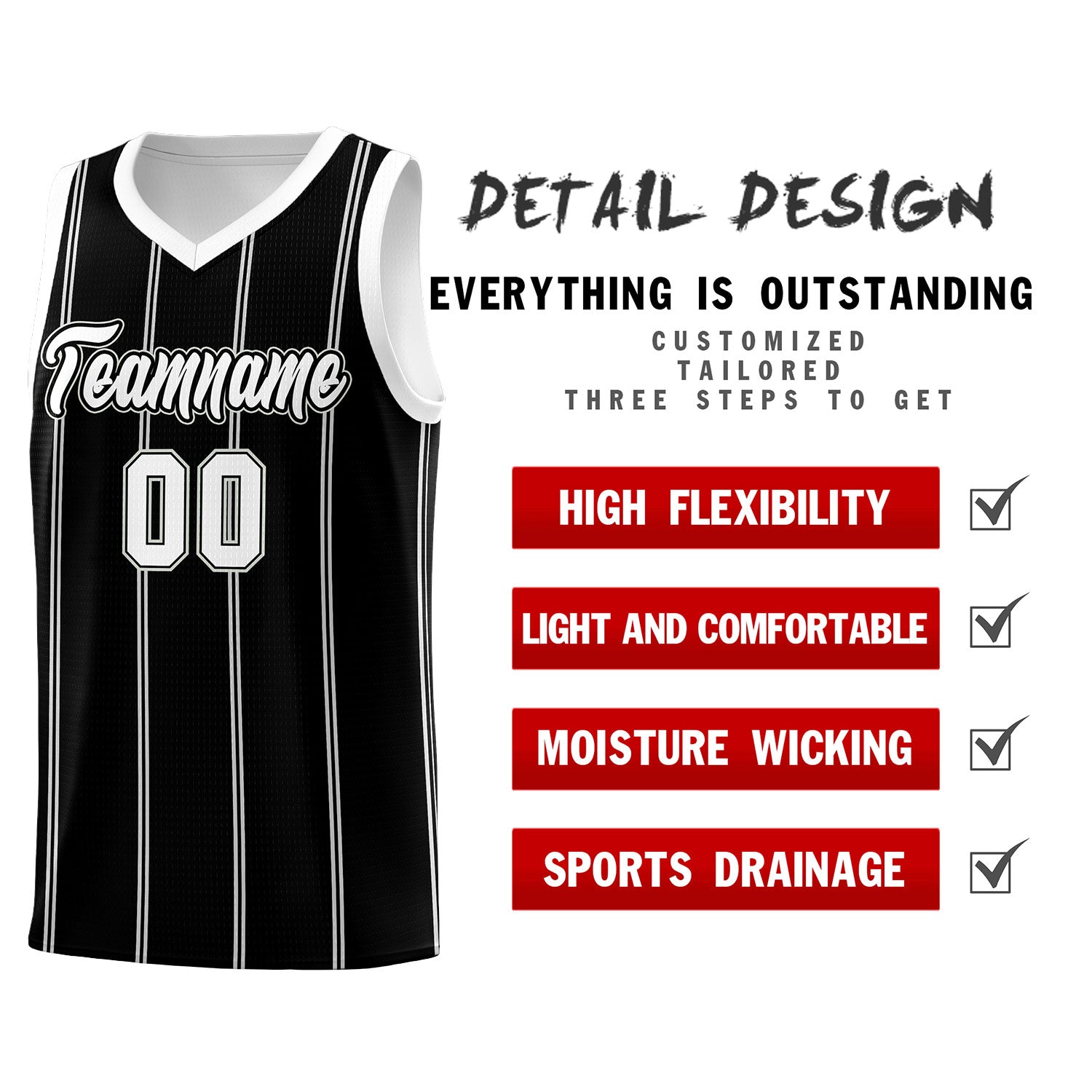 Custom Black White Gray Vertical Stripes Single Sided Sets Basketball Jersey | For Men,Stitched,Perfect for Training,Add Name and Numbern | KXKSHOP