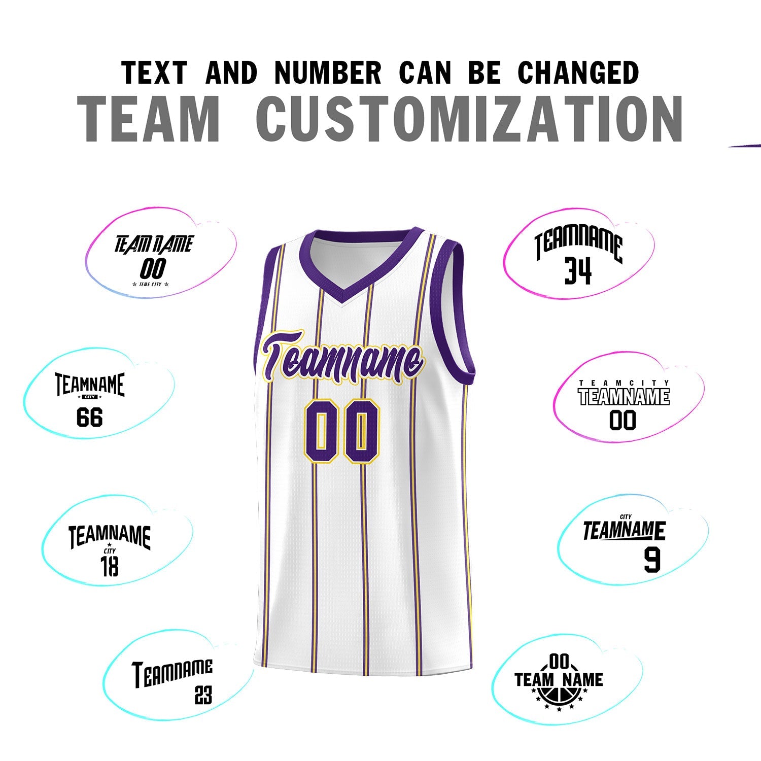 Custom White Purple Gold Vertical Stripes Single Sided Sets Basketball Jersey | For Men,Stitched,Perfect for Training,Add Name and Numbern | KXKSHOP