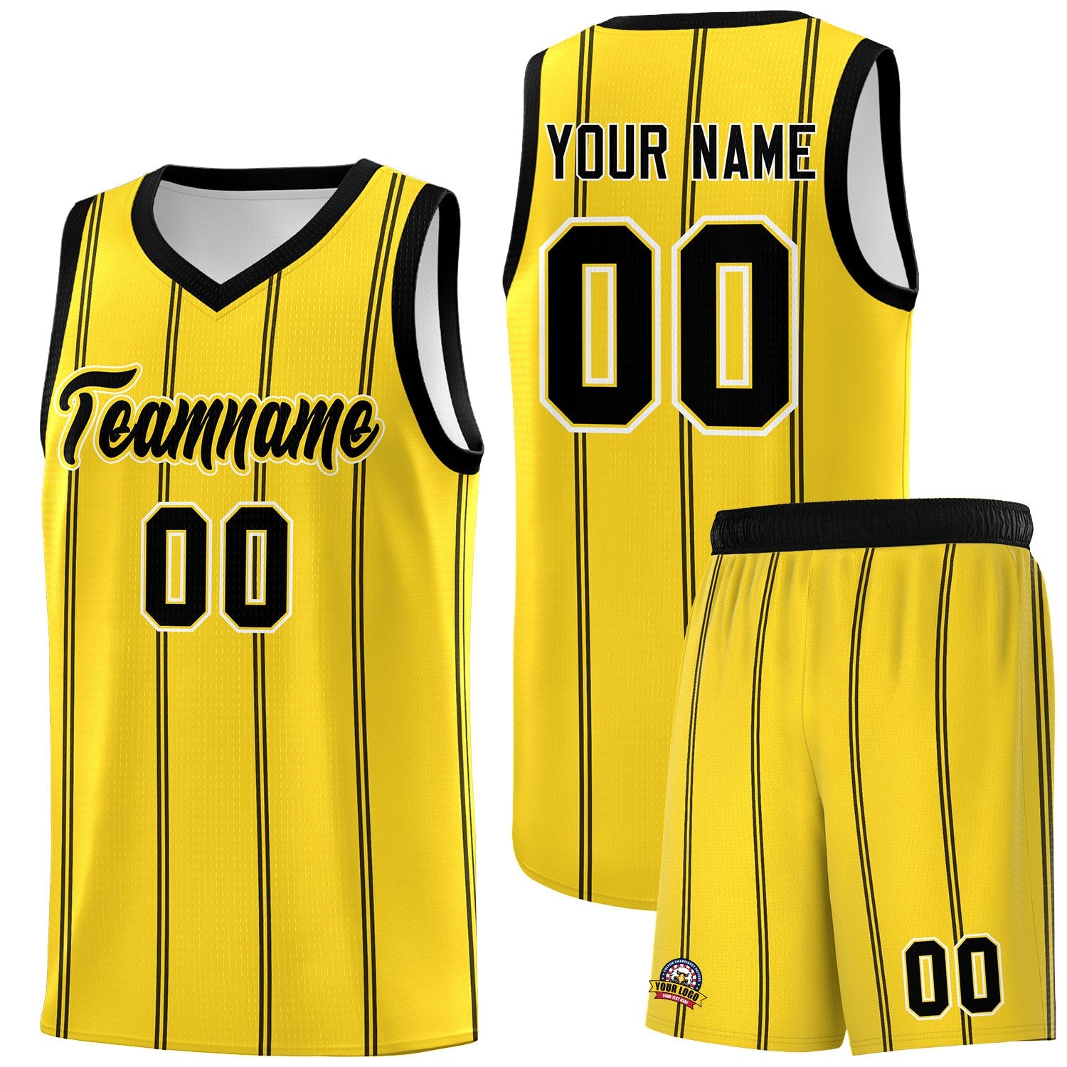 Custom Gold Black White Vertical Stripes Single Sided Sets Basketball Jersey | For Men,Stitched,Perfect for Training,Add Name and Numbern | KXKSHOP