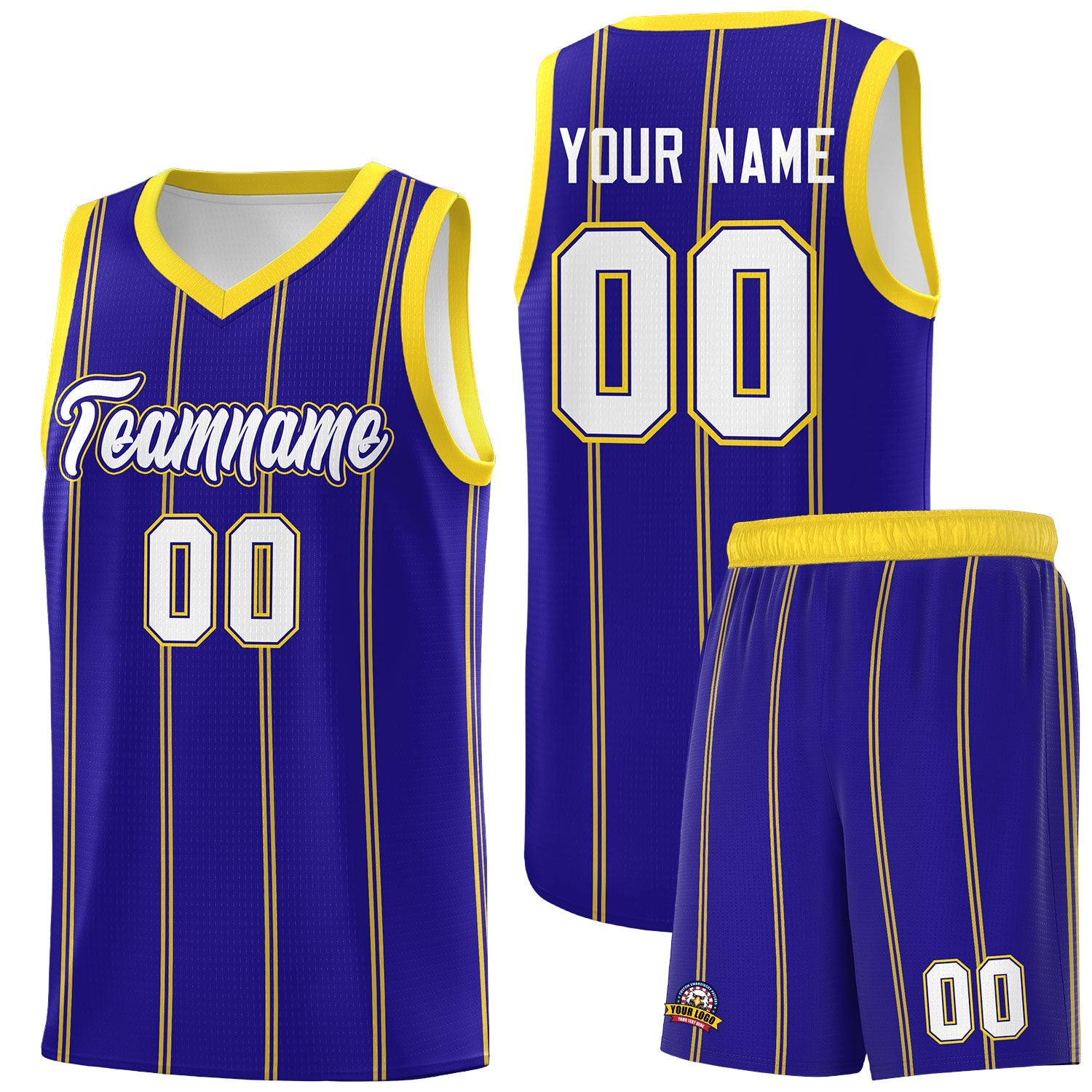 Custom Royal Blue Gold White Vertical Stripes Single Sided Sets Basketball Jersey | For Men,Stitched,Perfect for Training,Add Name and Numbern | KXKSHOP