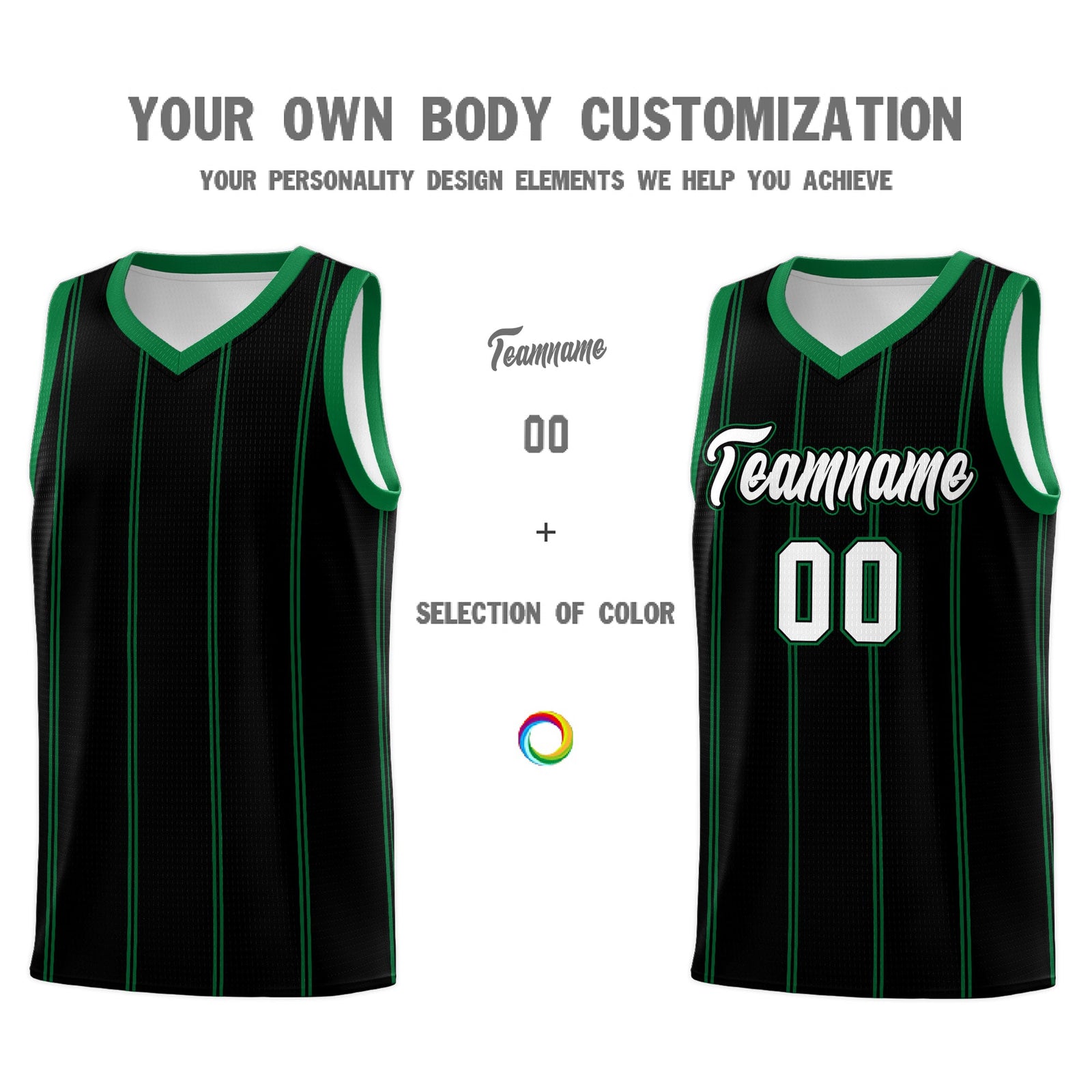 Custom Black Kelly Green White Vertical Stripes Single Sided Sets Basketball Jersey | For Men,Stitched,Perfect for Training,Add Name and Numbern | KXKSHOP