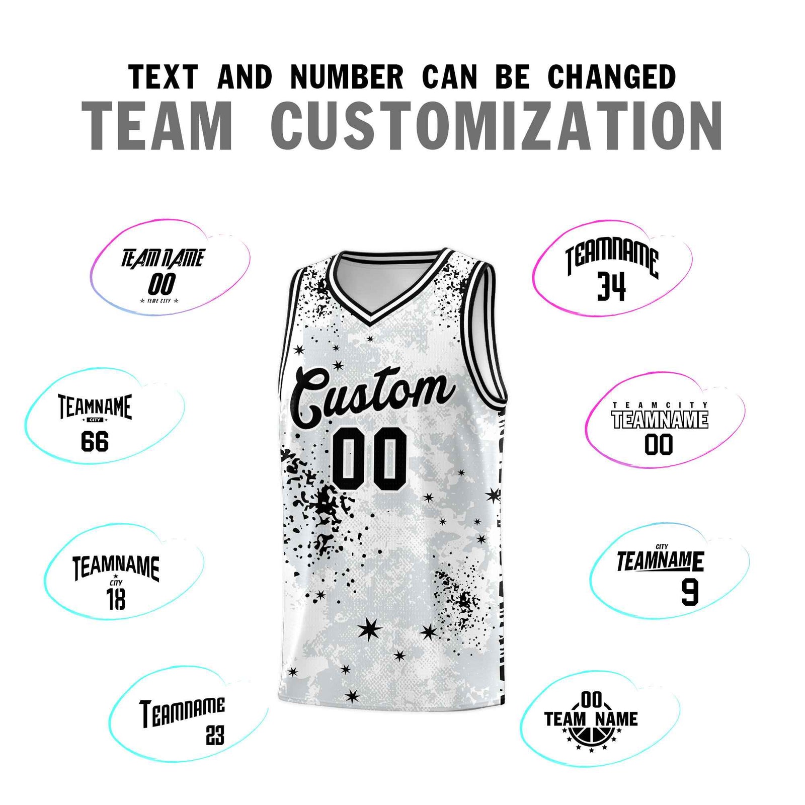 Custom White Black Vice Burst Galactic Graffiti Moisture-Wicking Basketball Jersey