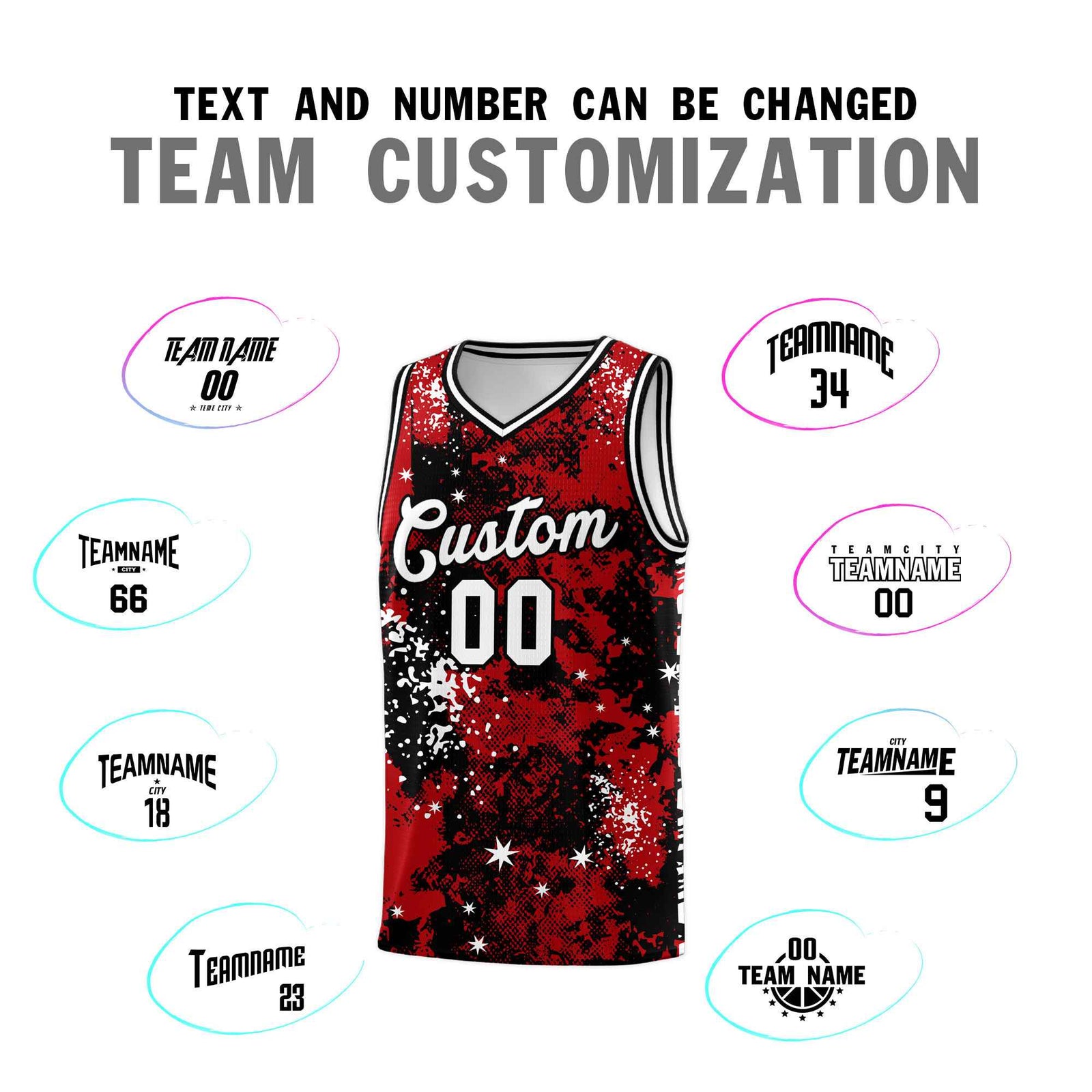 Custom Red Black Vice Burst Galactic Graffiti Wrinkle-Resistant Basketball Jersey