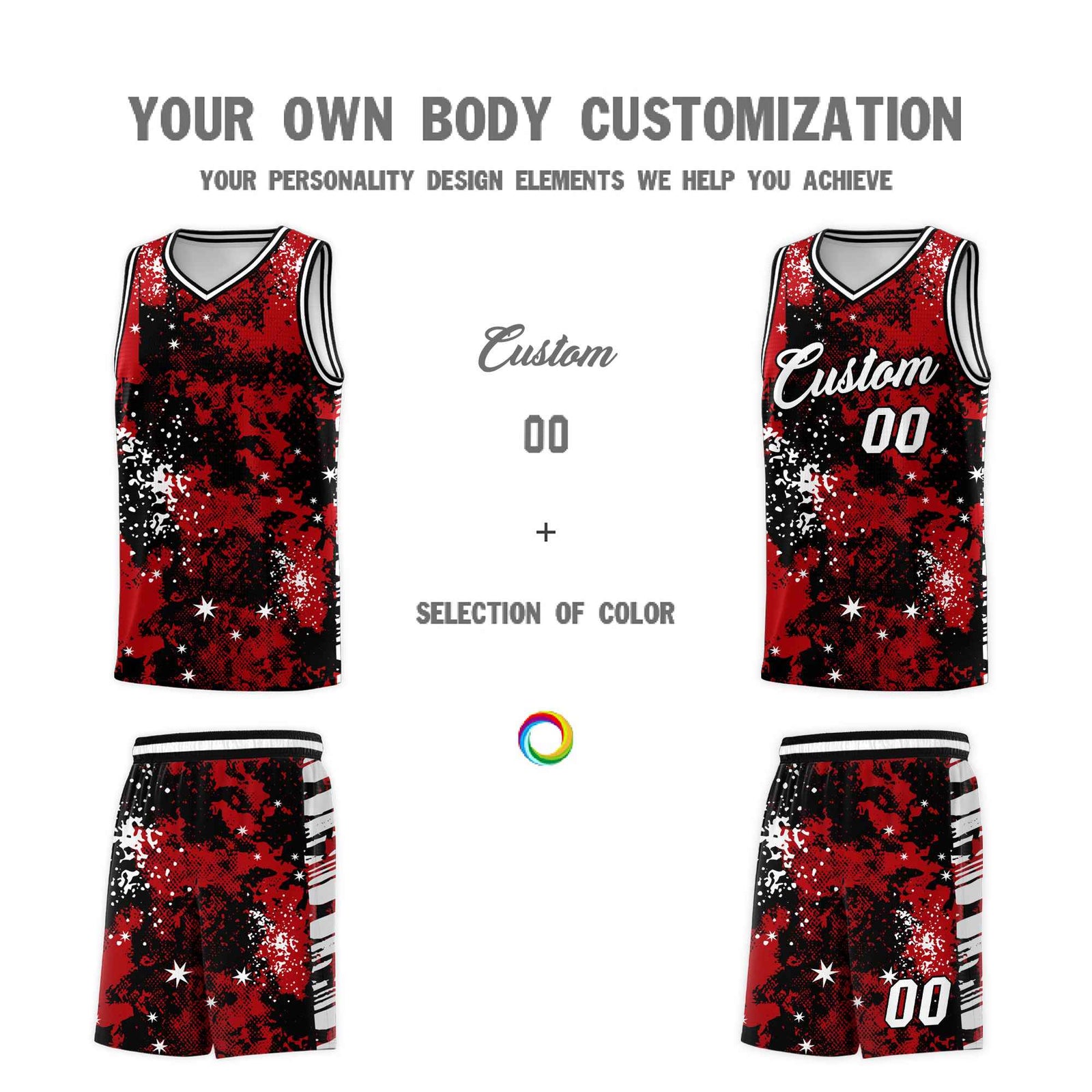 Custom Red Black Vice Burst Galactic Graffiti Wrinkle-Resistant Basketball Jersey
