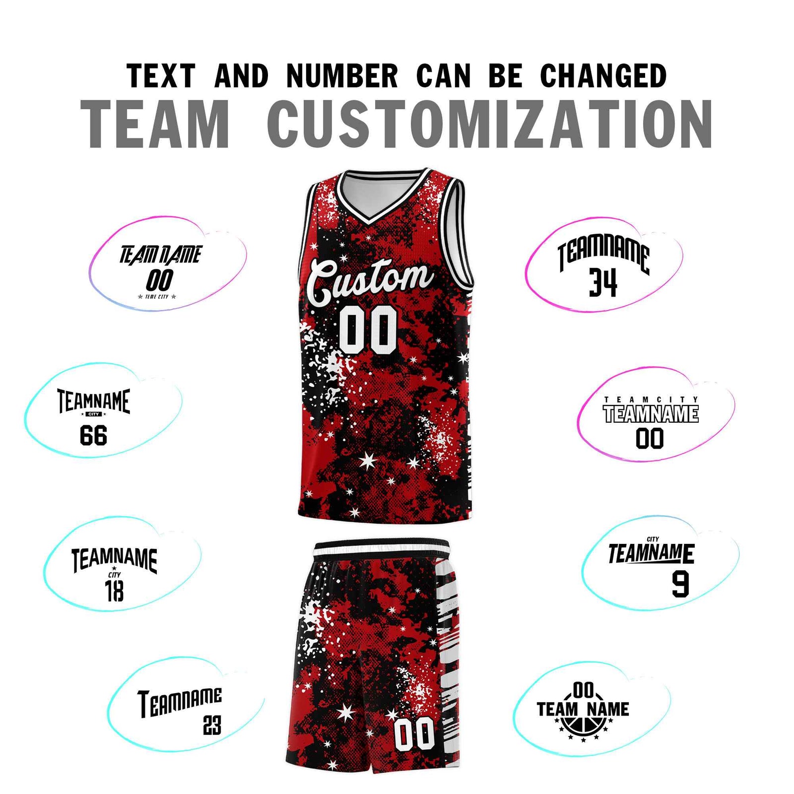 Custom Red Black Vice Burst Galactic Graffiti Wrinkle-Resistant Basketball Jersey