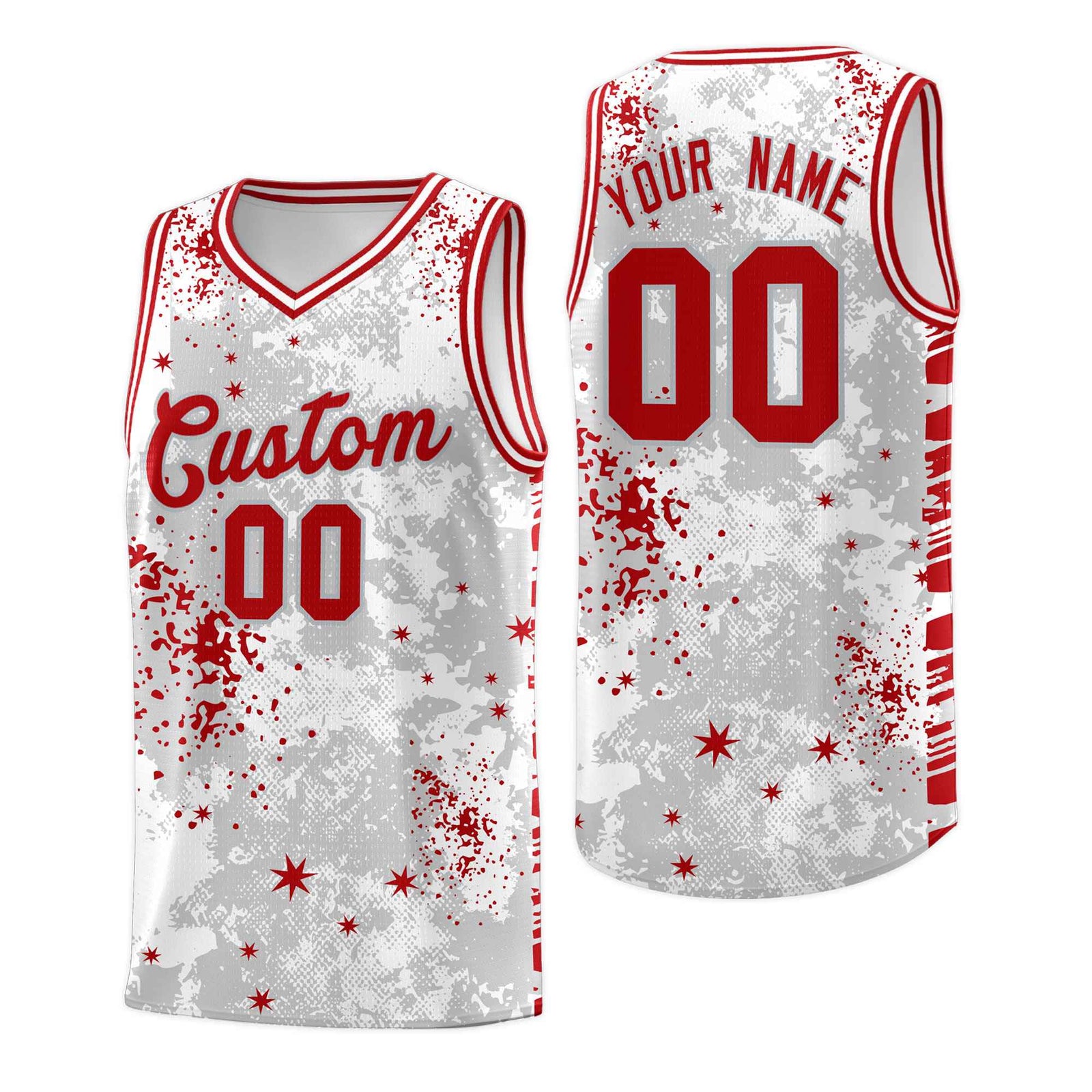 Custom White Red Vice Burst Galactic Graffiti Breathable Basketball Jersey