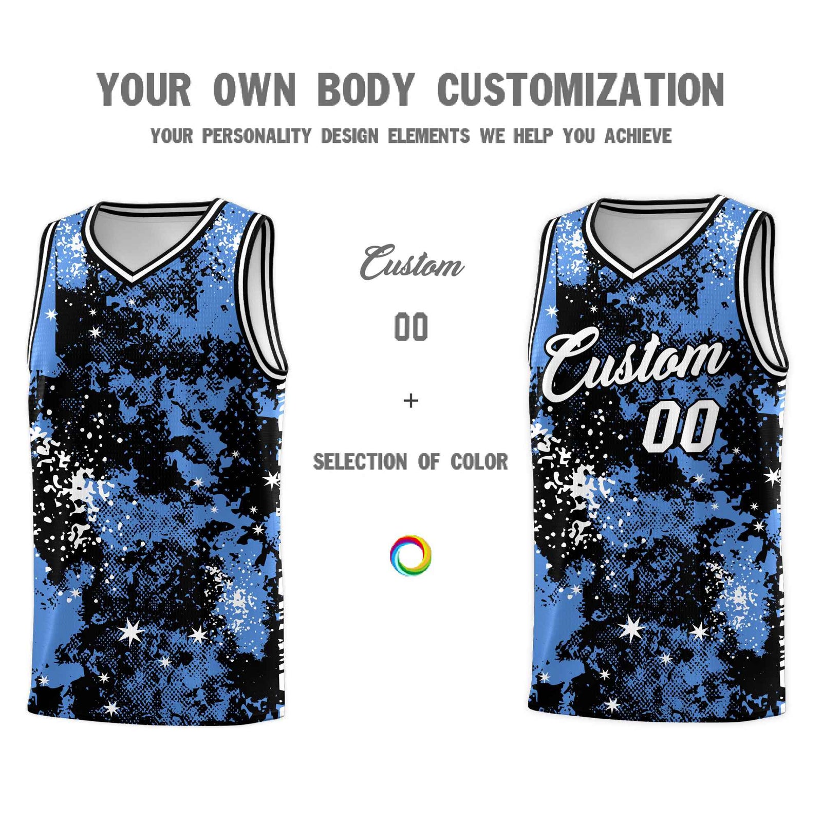 Custom Powder Blue Black Vice Burst Galactic Graffiti Lightweight Basketball Jersey