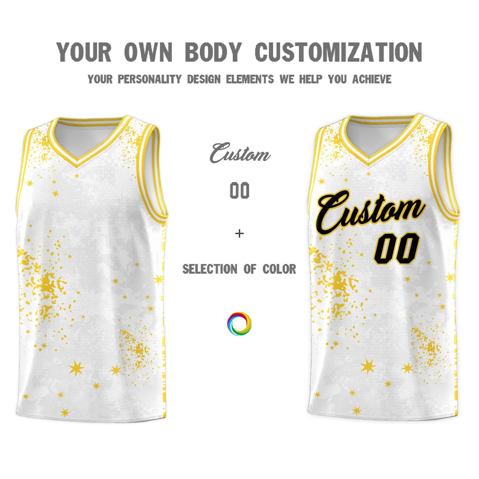 Custom White Gold Vice Burst Galactic Graffiti Moisture-Wicking Basketball Jersey