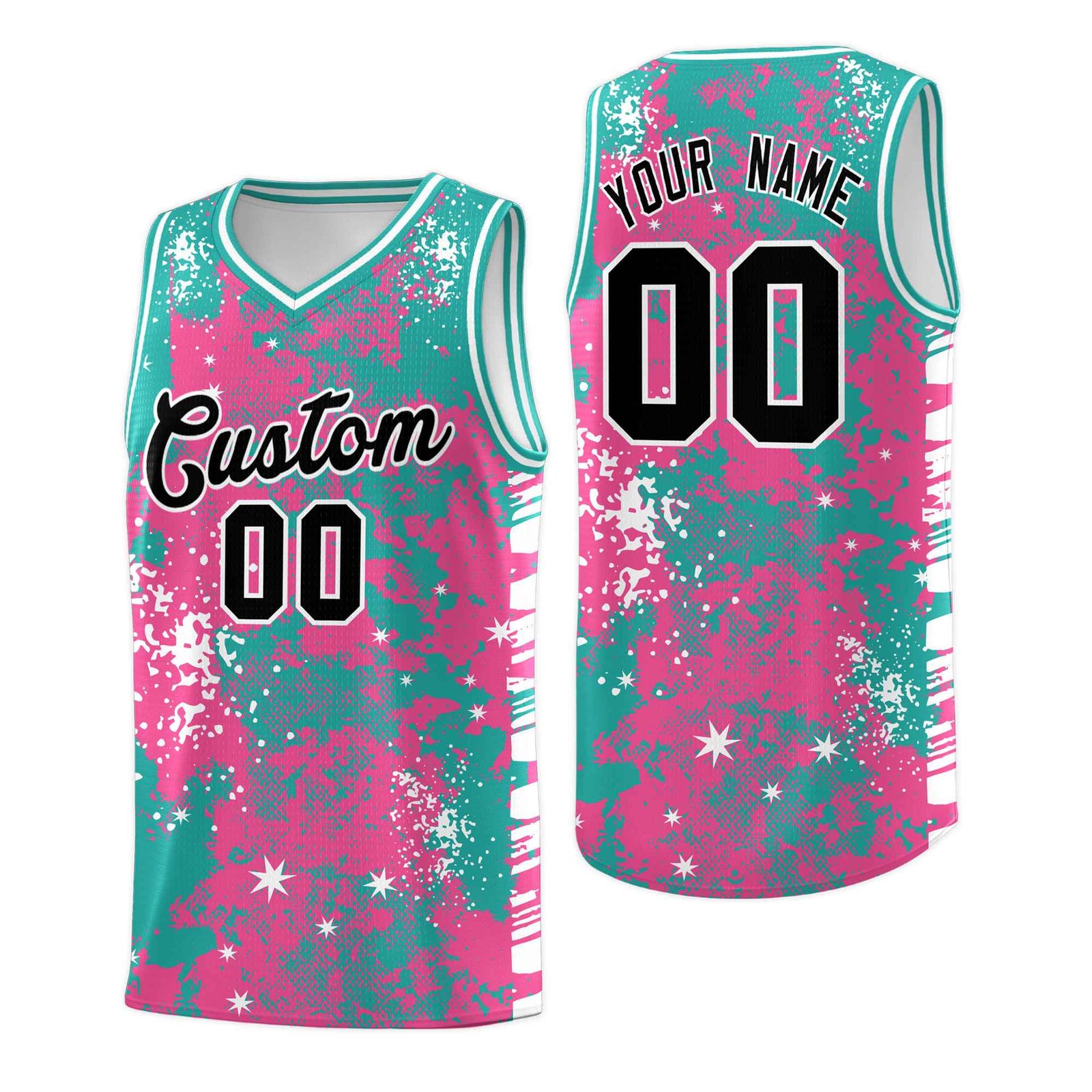 Custom Aqua Pink Vice Burst Galactic Graffiti Wrinkle-Resistant Basketball Jersey