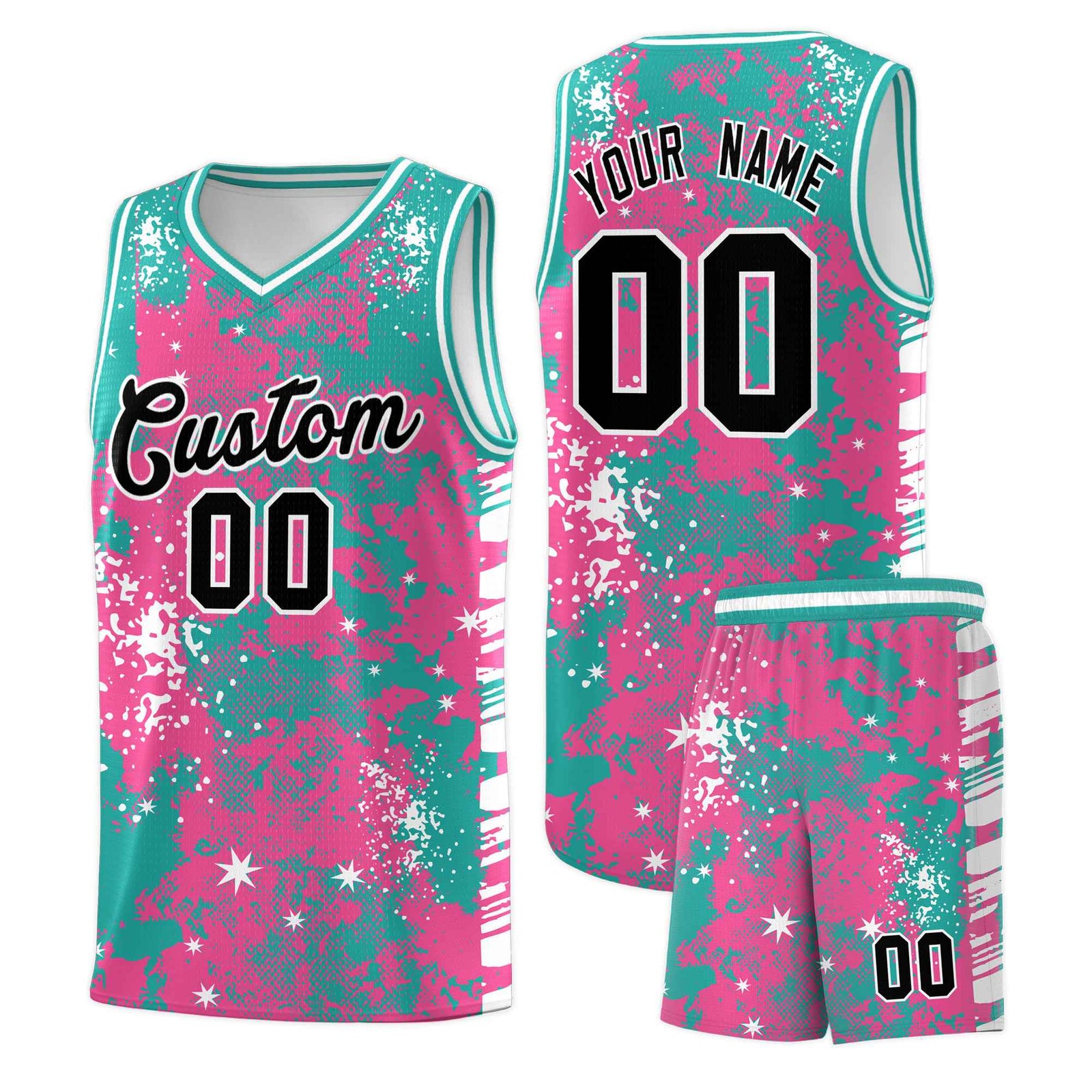 Custom Aqua Pink Vice Burst Galactic Graffiti Wrinkle-Resistant Basketball Jersey