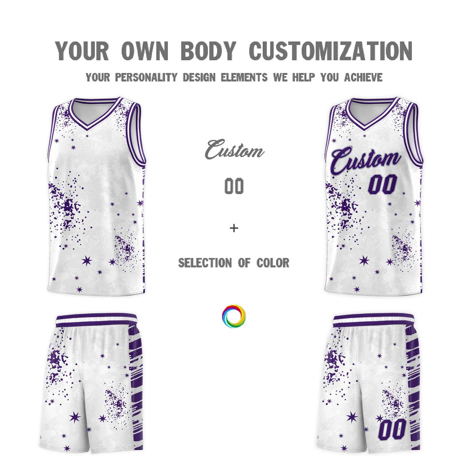 Custom White Purple Vice Burst Galactic Graffiti Moisture-Wicking Basketball Jersey