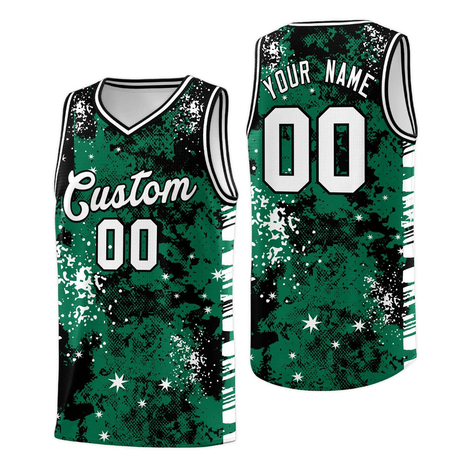 Custom Kelly Green Black Vice Burst Galactic Graffiti Wrinkle-Resistant Basketball Jersey