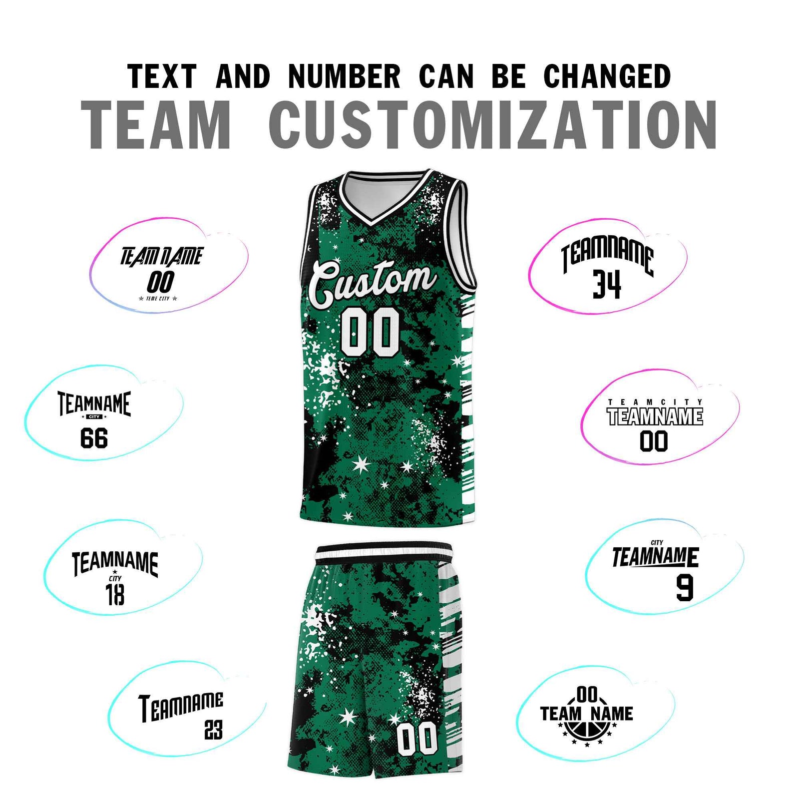 Custom Kelly Green Black Vice Burst Galactic Graffiti Wrinkle-Resistant Basketball Jersey