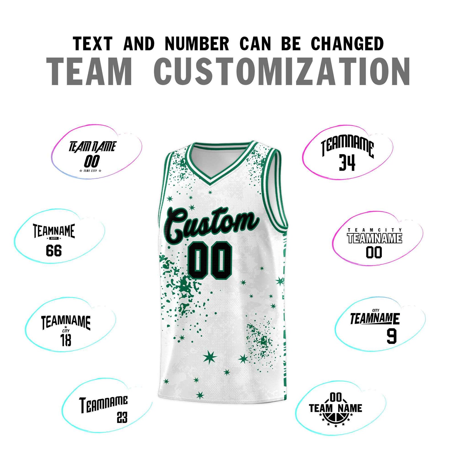 Custom White Kelly Green Vice Burst Galactic Graffiti Breathable Basketball Jersey