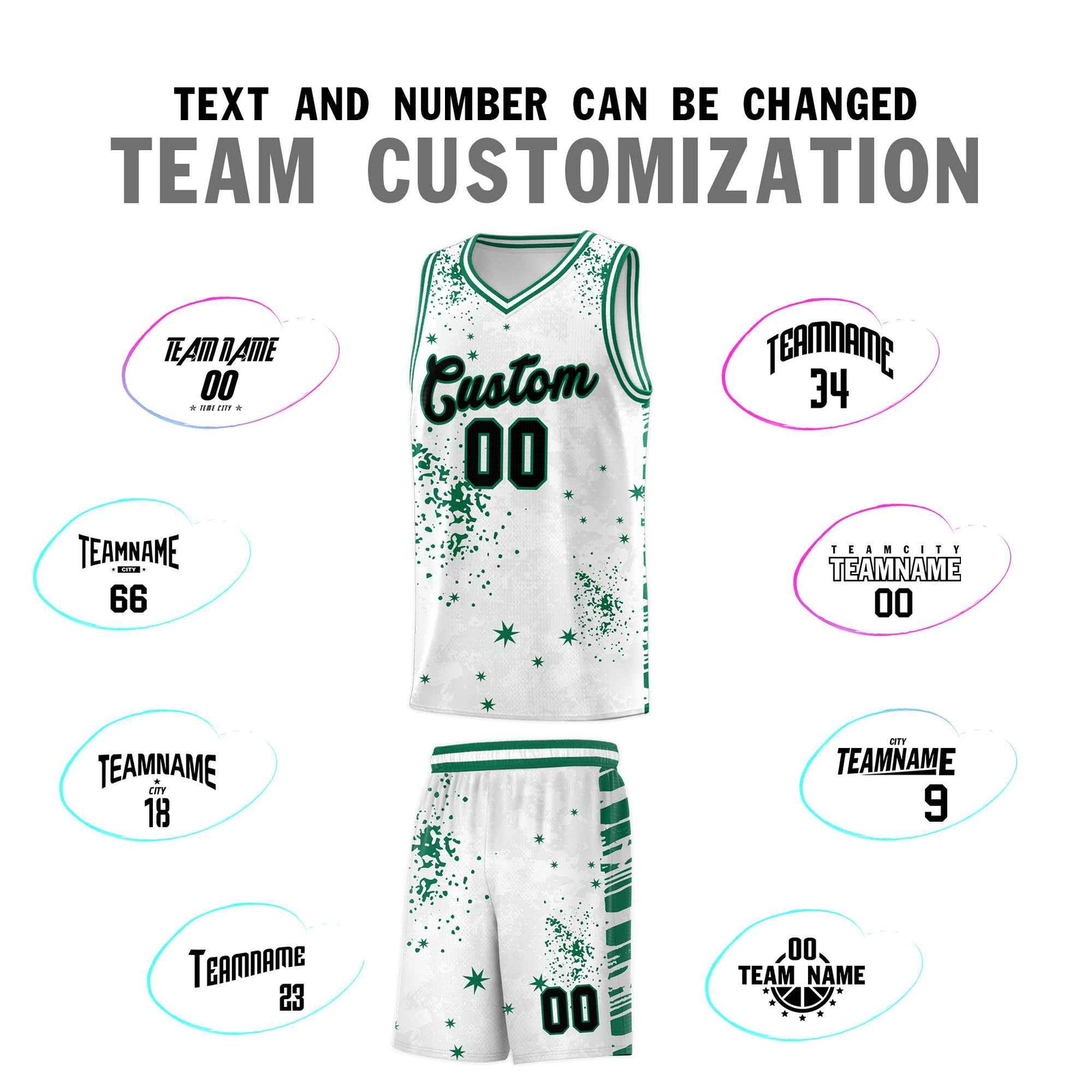 Custom White Kelly Green Vice Burst Galactic Graffiti Breathable Basketball Jersey