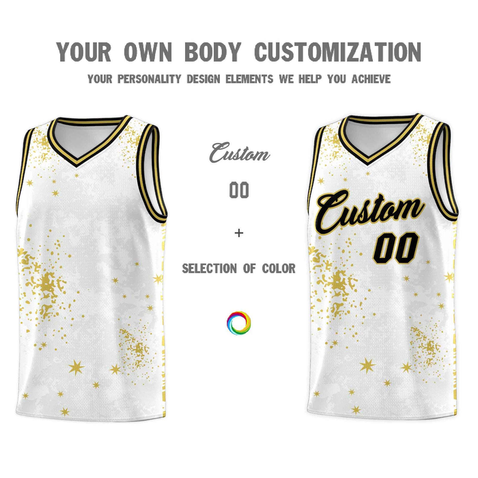 Custom White Old Gold Vice Burst Galactic Graffiti Quick-Drying Basketball Jersey