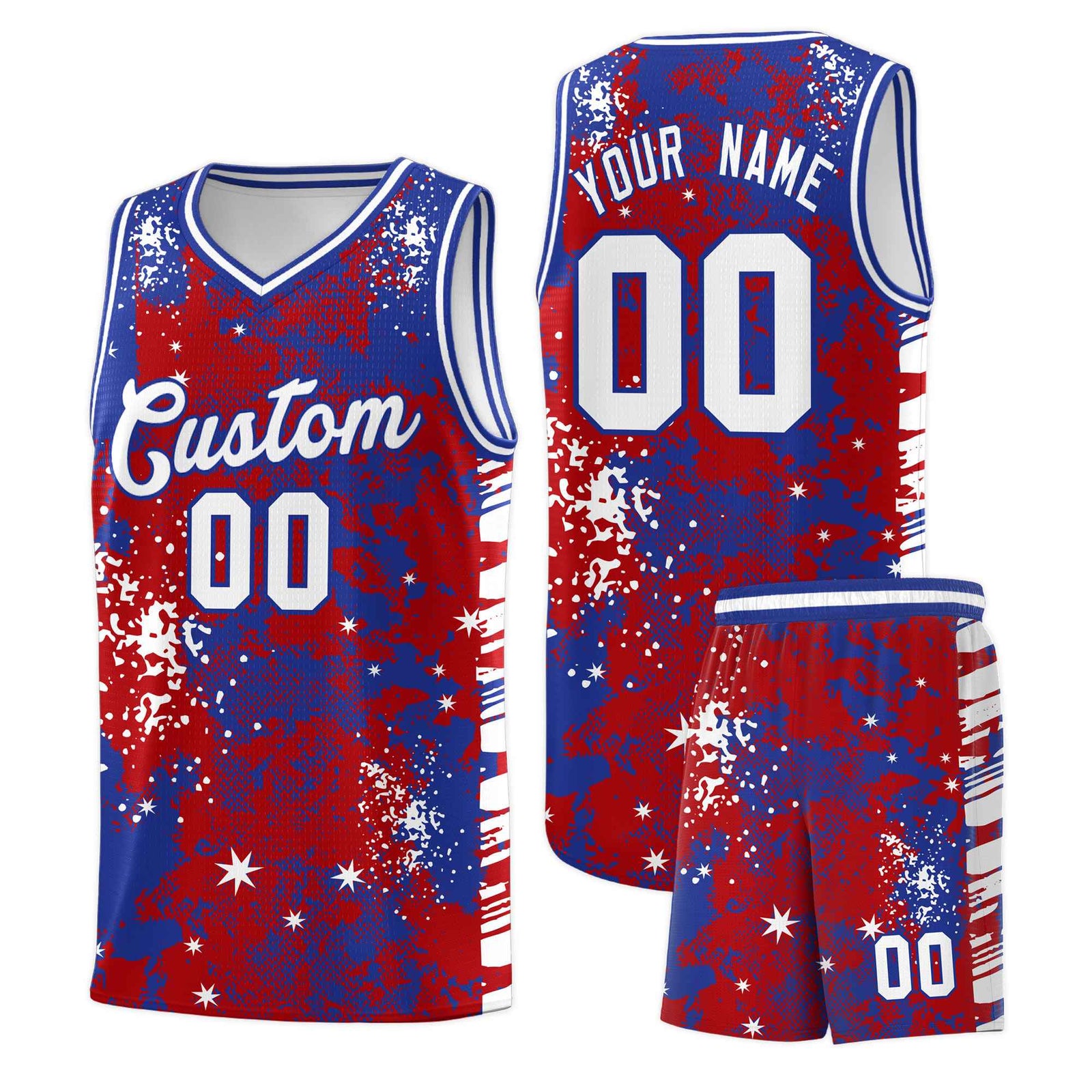 Custom Red Royal Blue Vice Burst Galactic Graffiti Wrinkle-Resistant Basketball Jersey