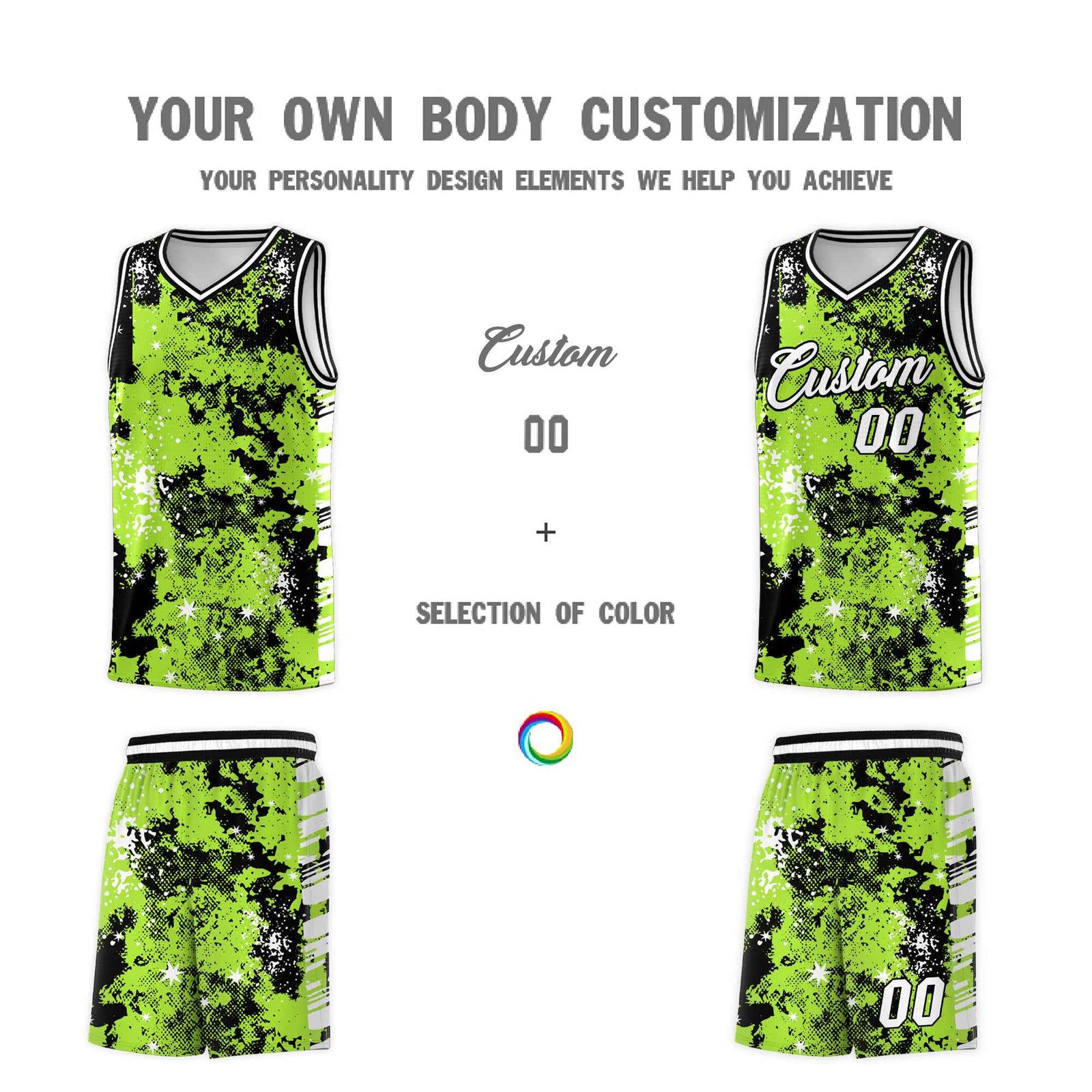 Custom Neon Green Black Vice Burst Galactic Graffiti Lightweight Basketball Jersey