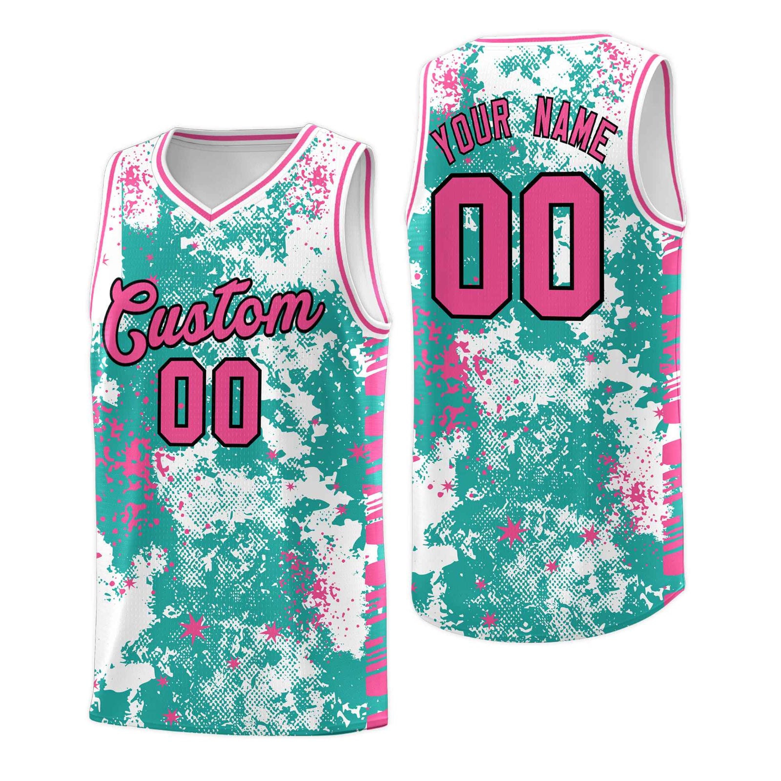 Custom Aqua Pink Vice Burst Galactic Graffiti Quick-Drying Basketball Jersey