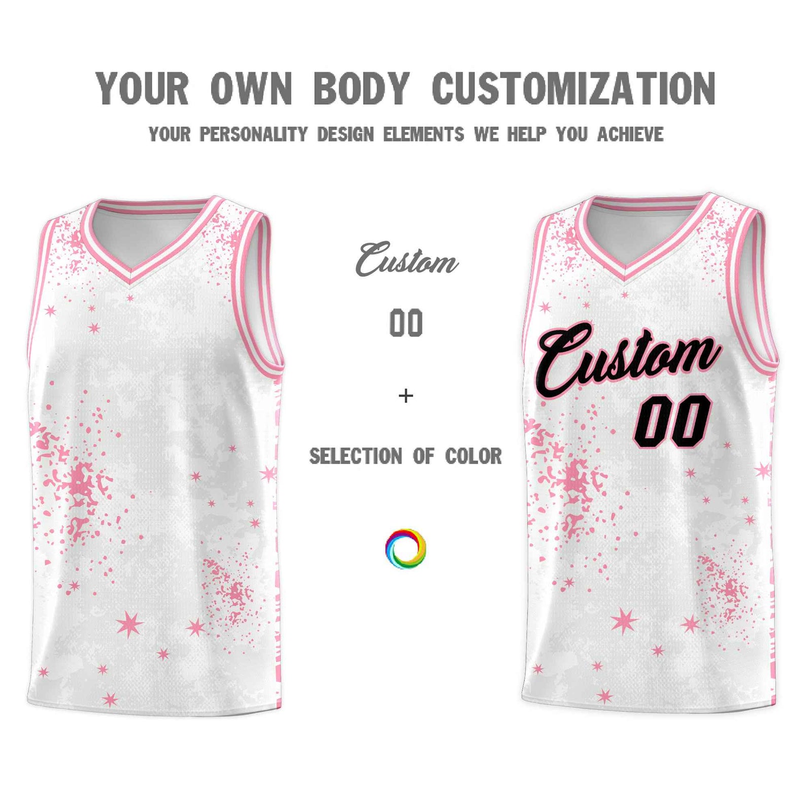 Custom White Light Pink Vice Burst Galactic Graffiti Drapable Basketball Jersey