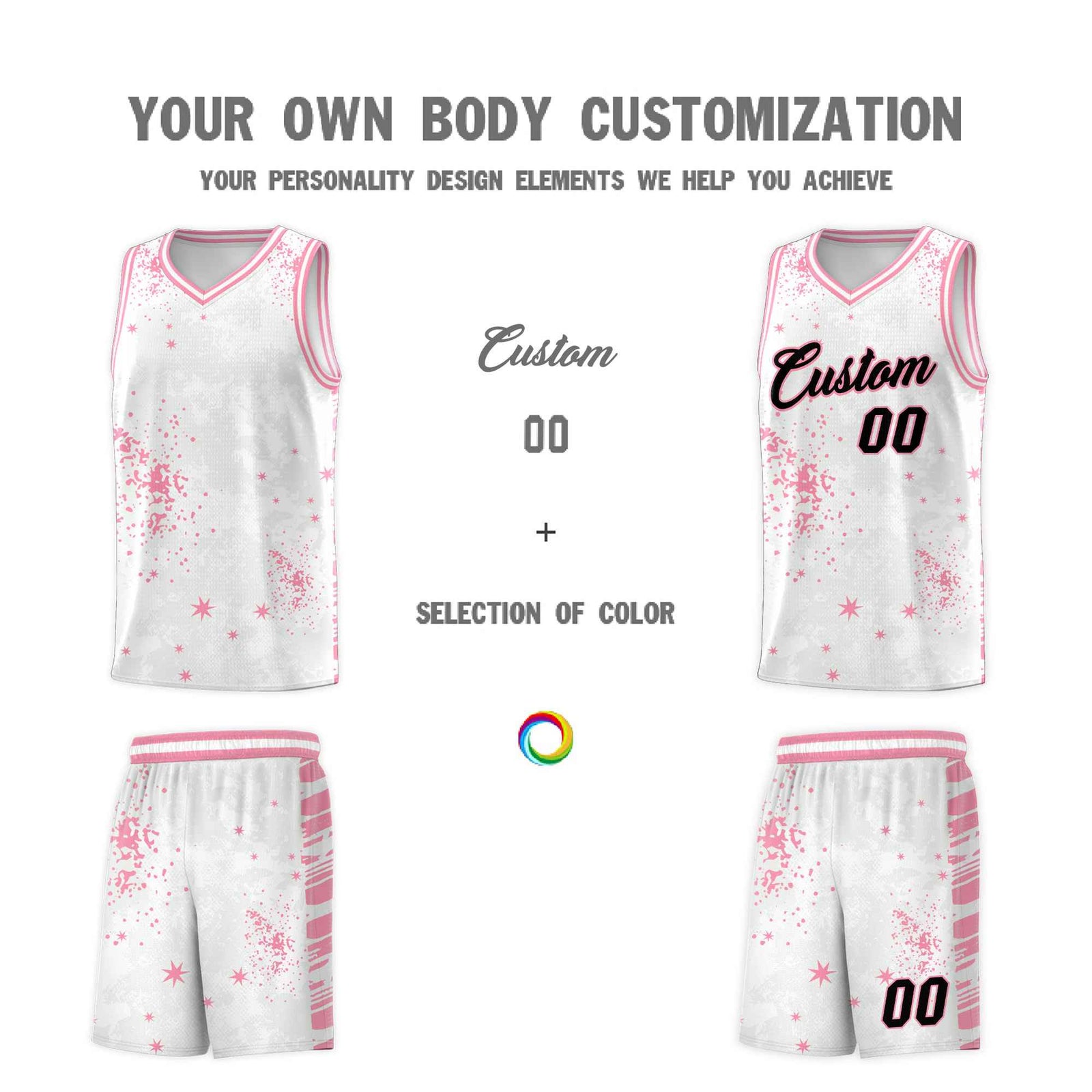 Custom White Light Pink Vice Burst Galactic Graffiti Drapable Basketball Jersey