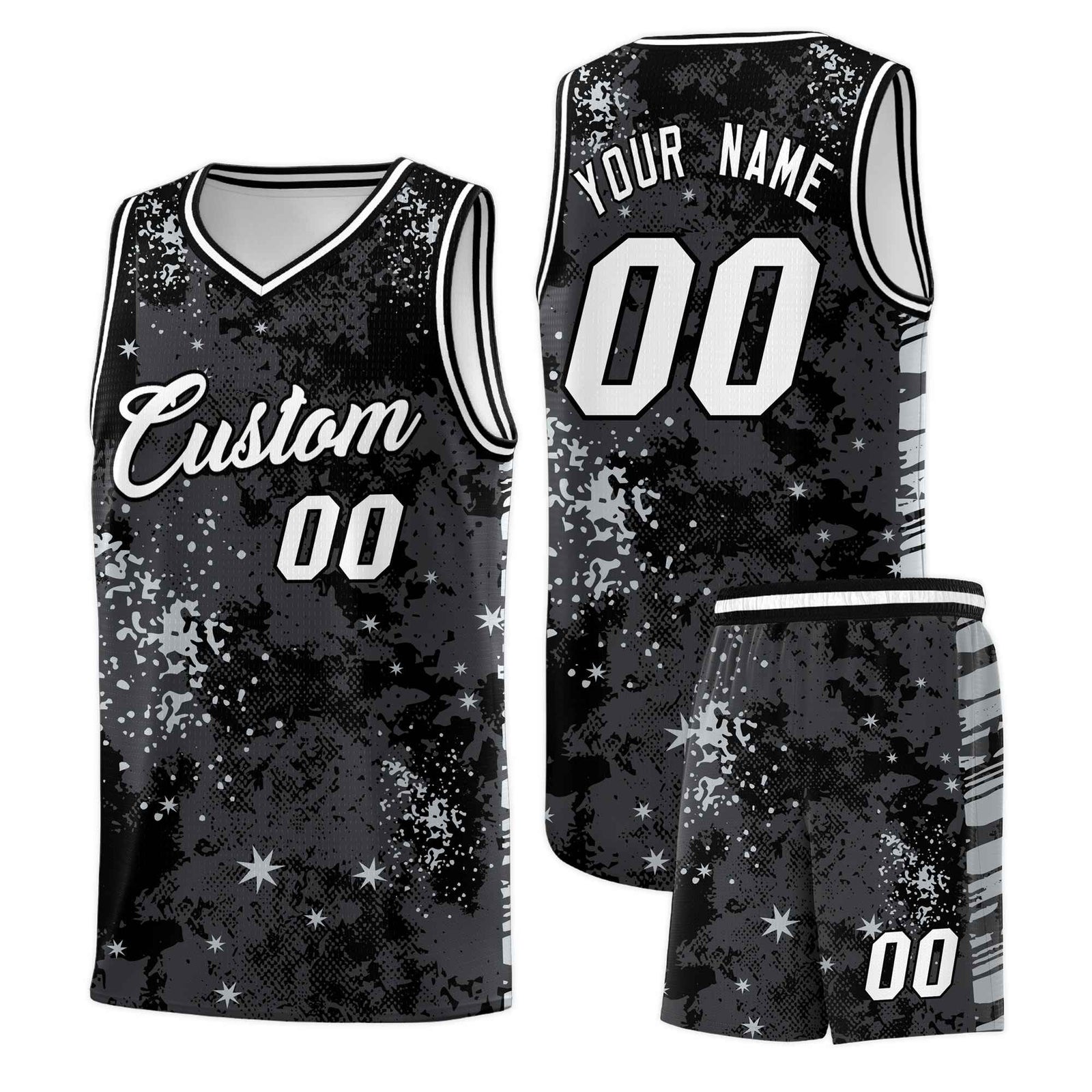 Custom Black Gray Vice Burst Galactic Graffiti Stretch Fabric Basketball Jersey