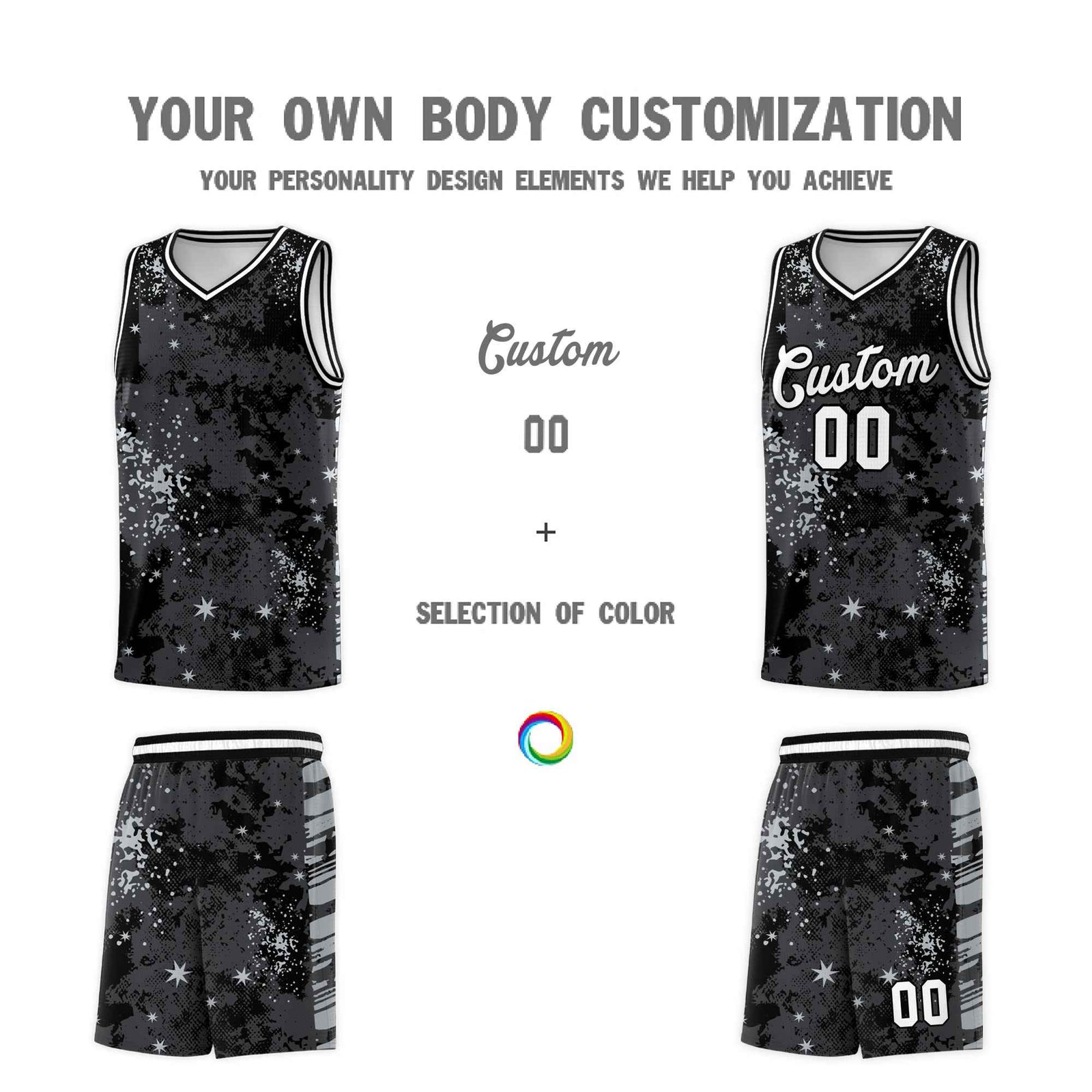 Custom Black Gray Vice Burst Galactic Graffiti Stretch Fabric Basketball Jersey